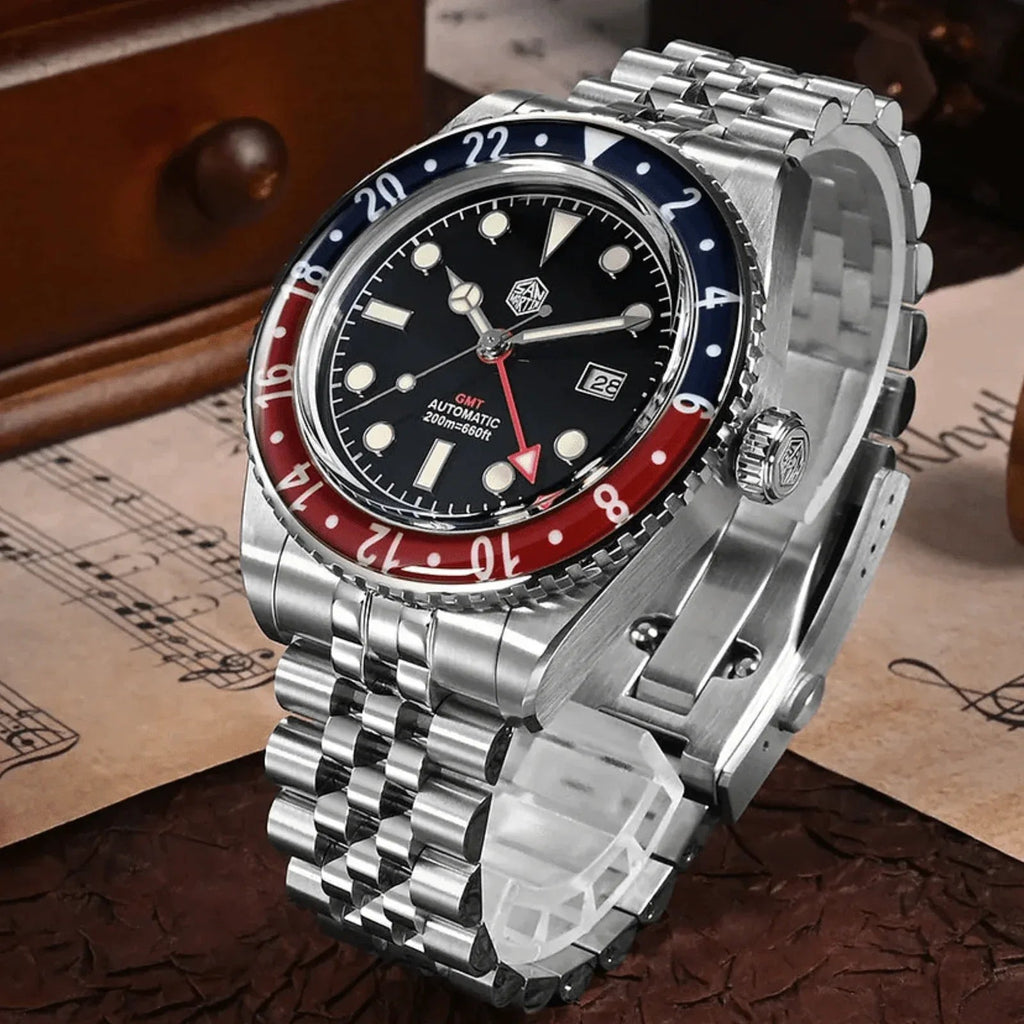 San Martin Vintage GMT Watch SN005-G4 - Black - DREAM WATCHES