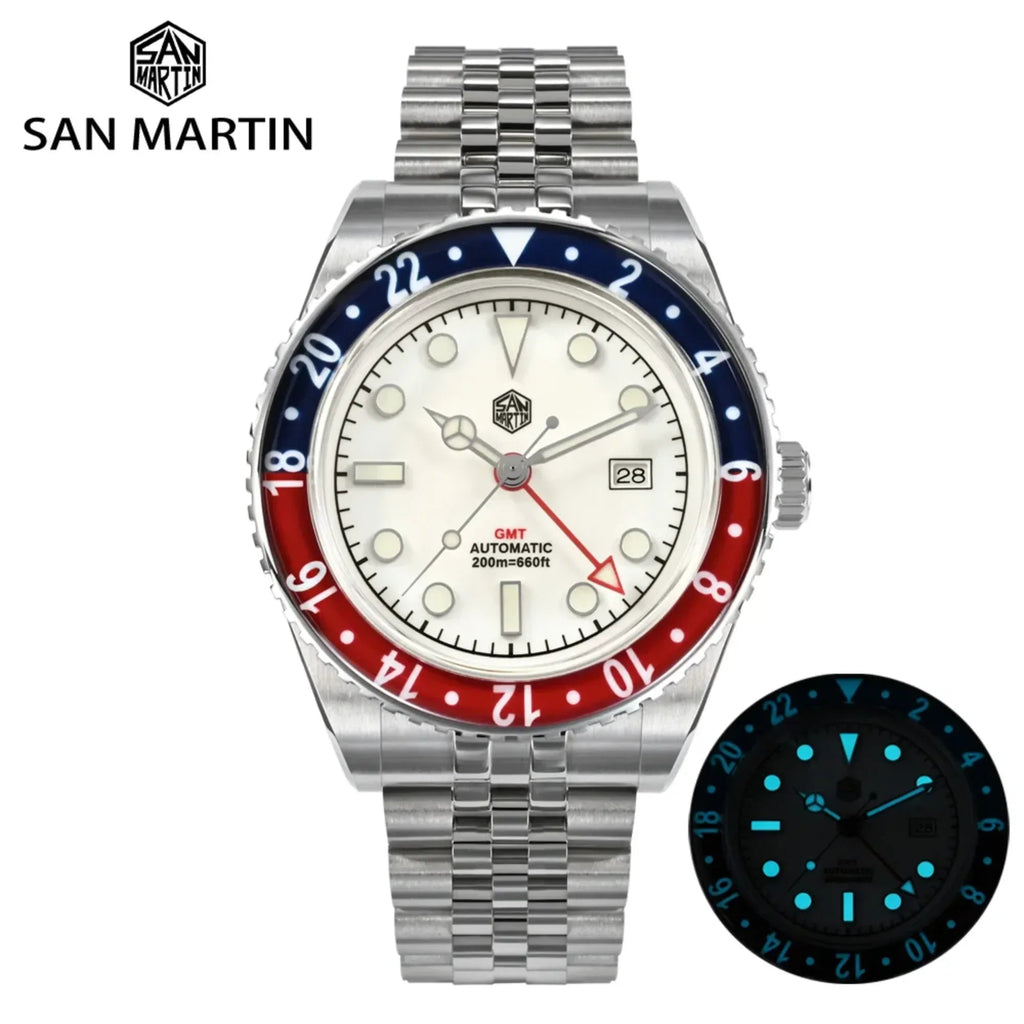 San Martin Vintage GMT Watch SN005-G4 - White - DREAM WATCHES