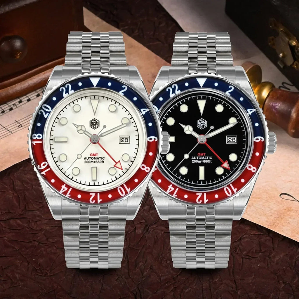 San Martin Vintage GMT Watch SN005-G4 - White - DREAM WATCHES