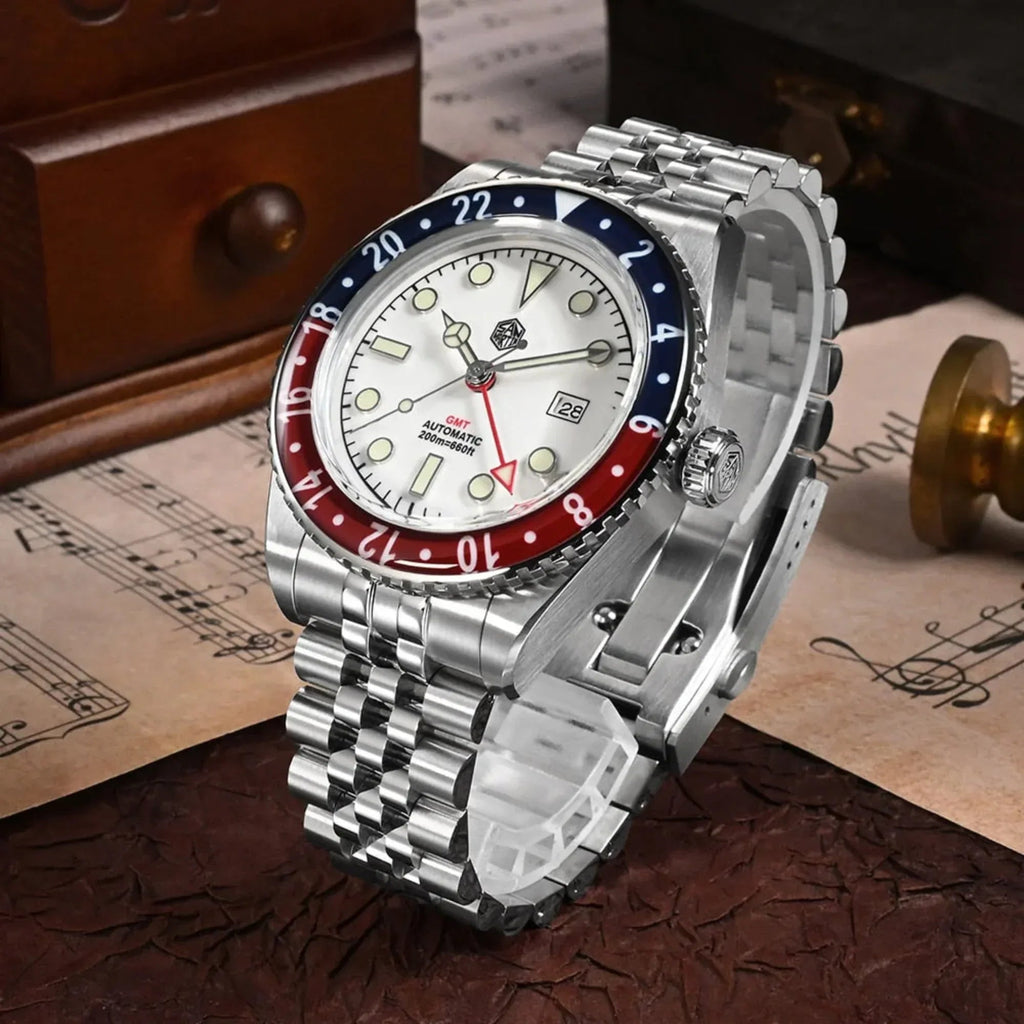 San Martin Vintage GMT Watch SN005-G4 - White - DREAM WATCHES