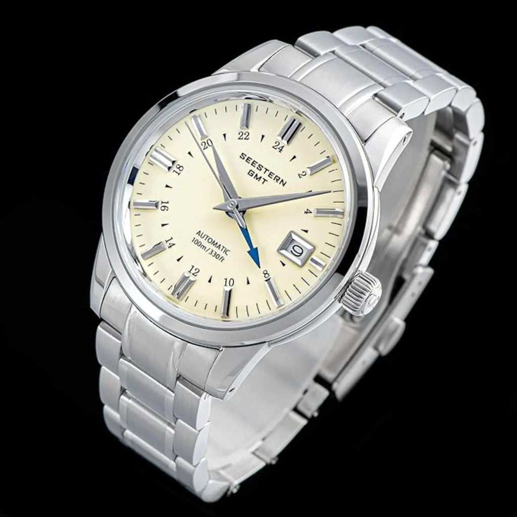 Seestern S446 GMT Watch Cream Dial (Seiko NH34 GMT movement) - DREAM WATCHES