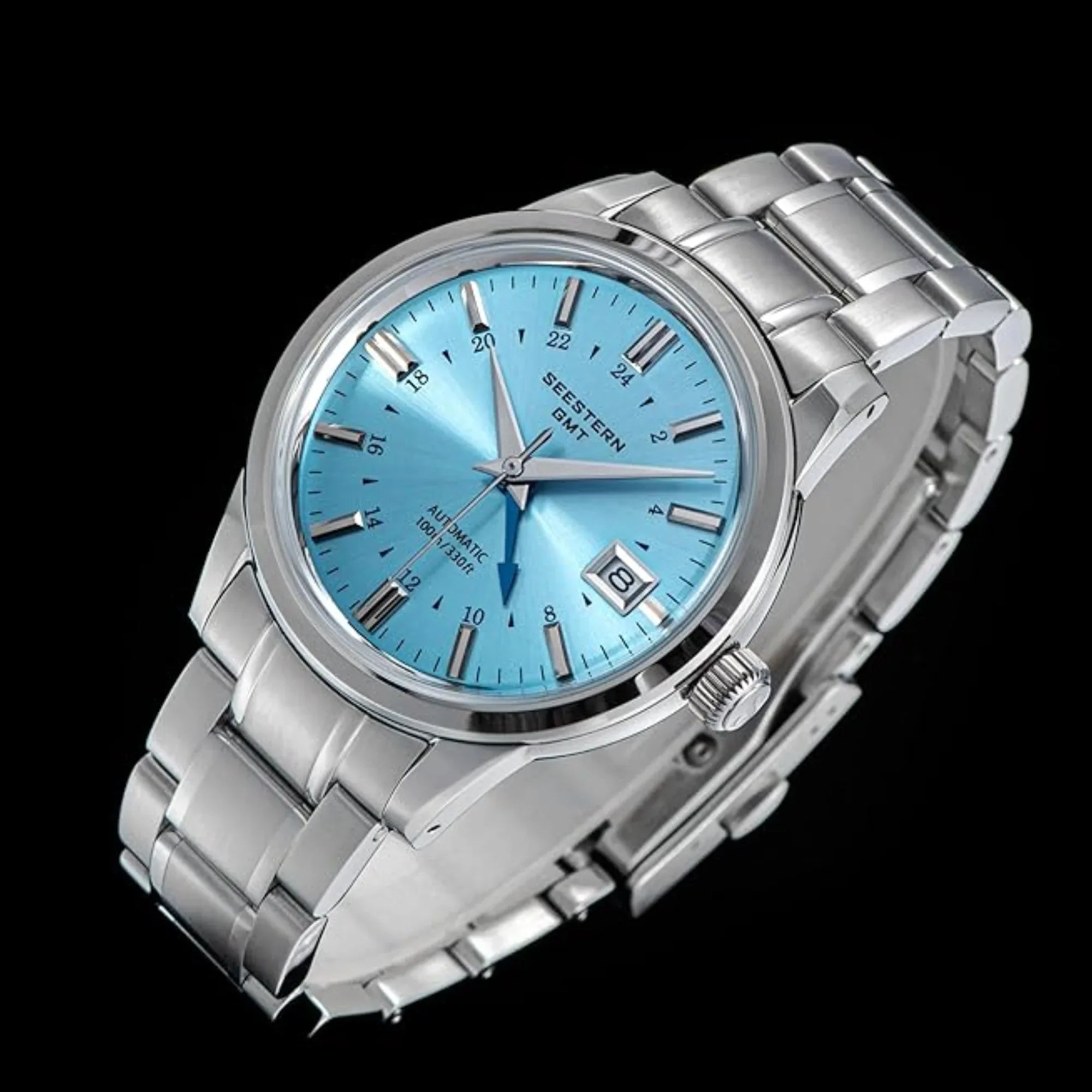 Seestern S446 GMT Watch Ice Blue Dial (Seiko NH34 GMT movement) - DREAM WATCHES