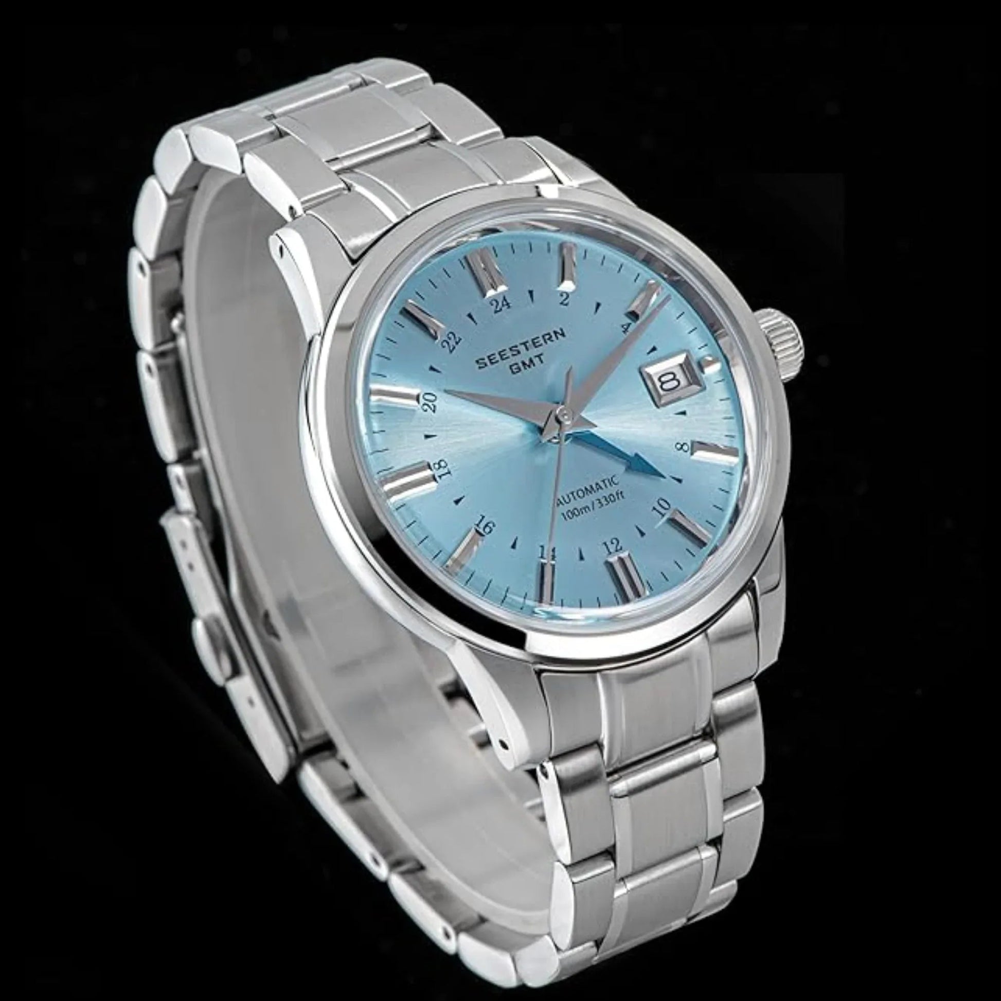 Seestern S446 GMT Watch Ice Blue Dial (Seiko NH34 GMT movement) - DREAM WATCHES