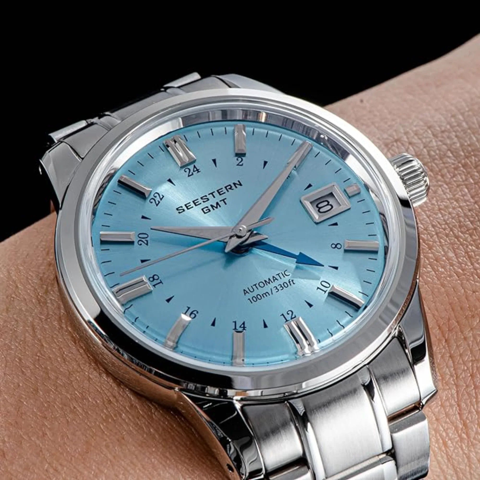 Seestern S446 GMT Watch Ice Blue Dial (Seiko NH34 GMT movement) - DREAM WATCHES