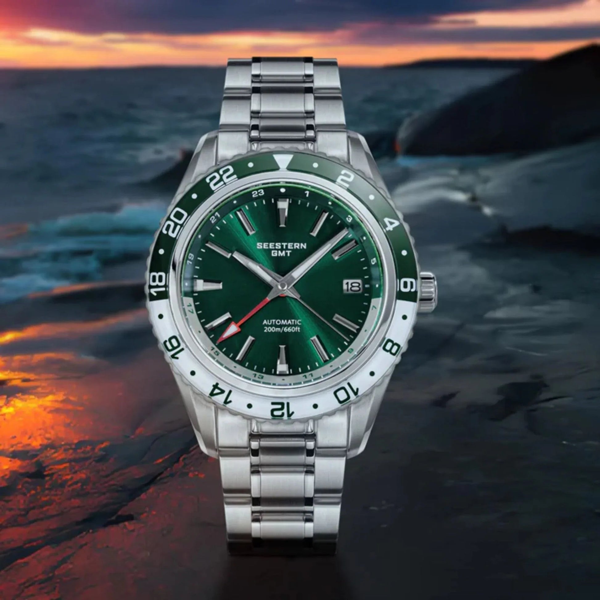 Seestern S456 GMT Automatic Burst Green Dial Automatic - DREAM WATCHES