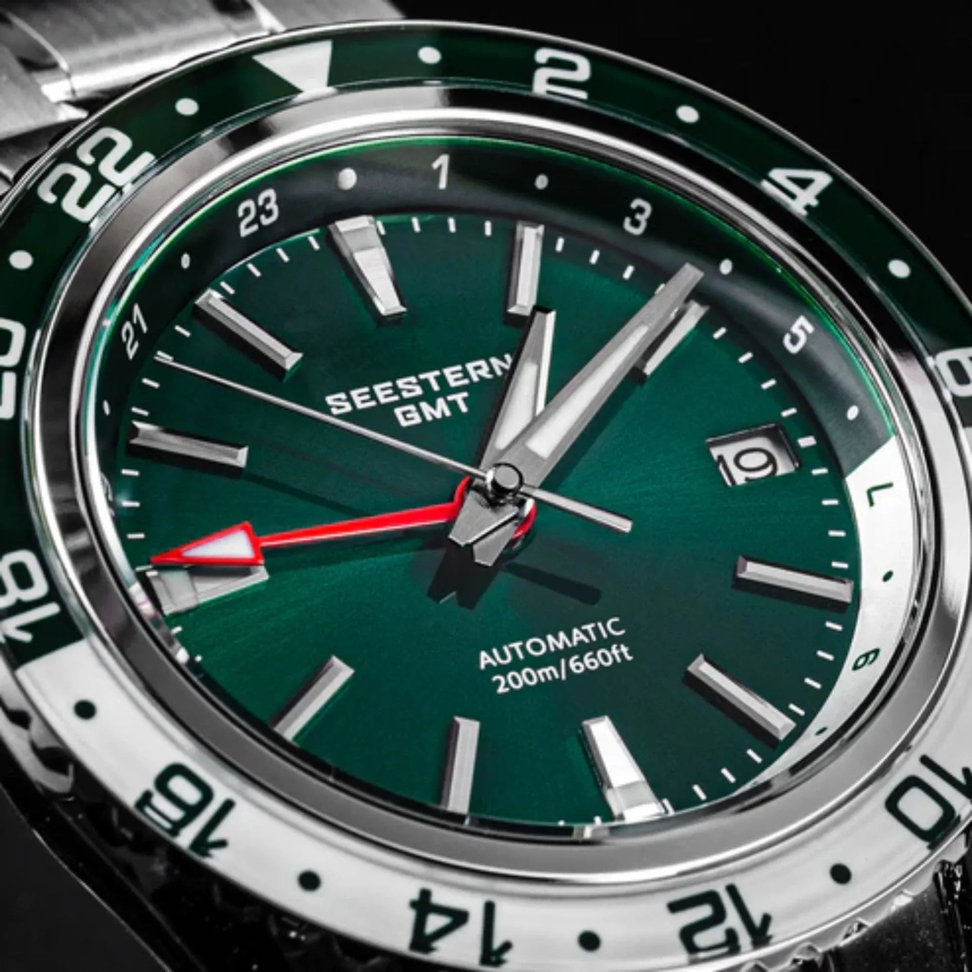 Seestern S456 GMT Automatic Burst Green Dial Automatic - DREAM WATCHES