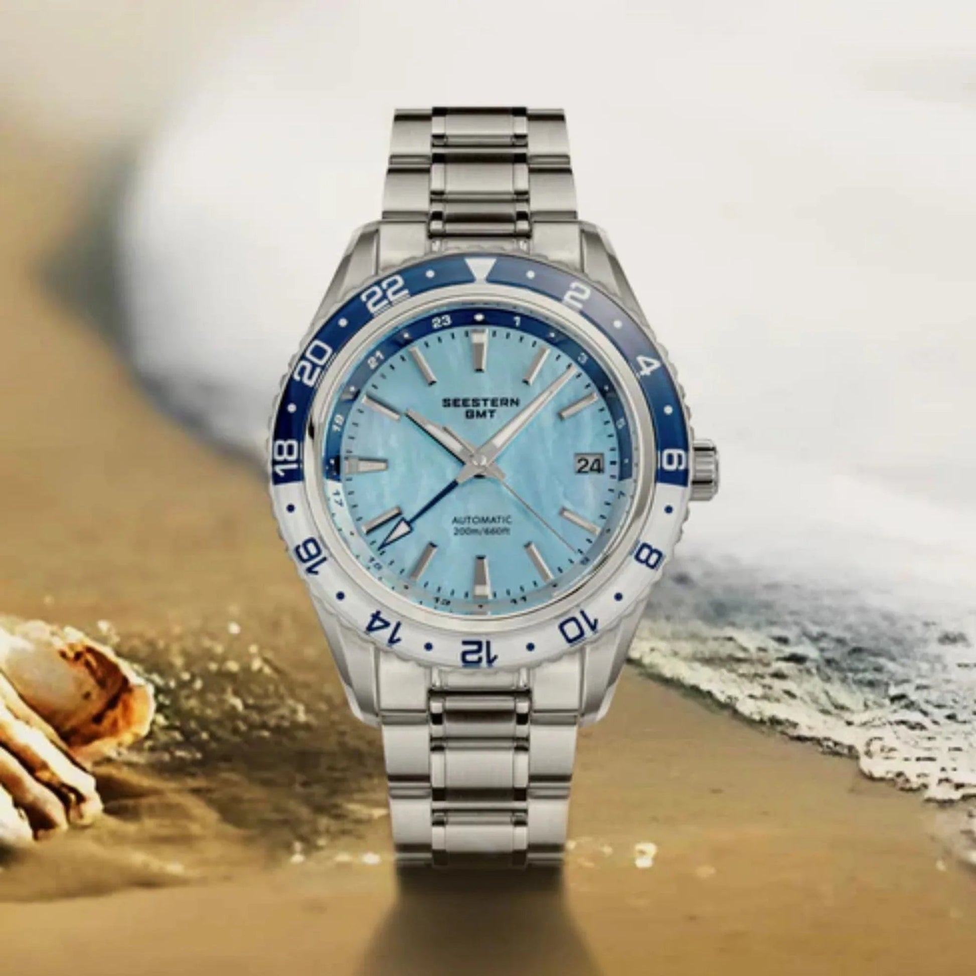 Seestern S456 GMT Automatic Light Blue Pearl Dial Automatic - DREAM WATCHES