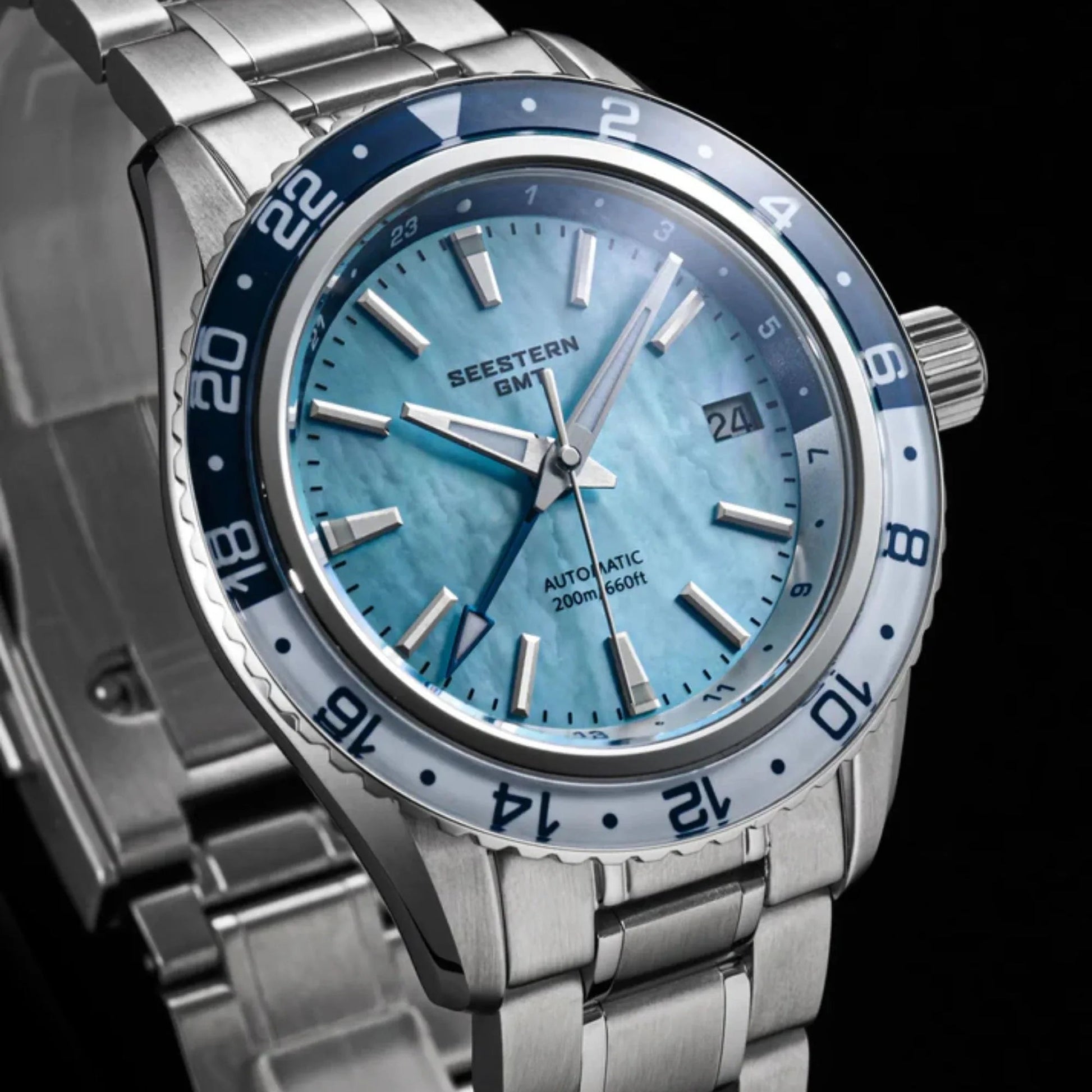 Seestern S456 GMT Automatic Light Blue Pearl Dial Automatic - DREAM WATCHES