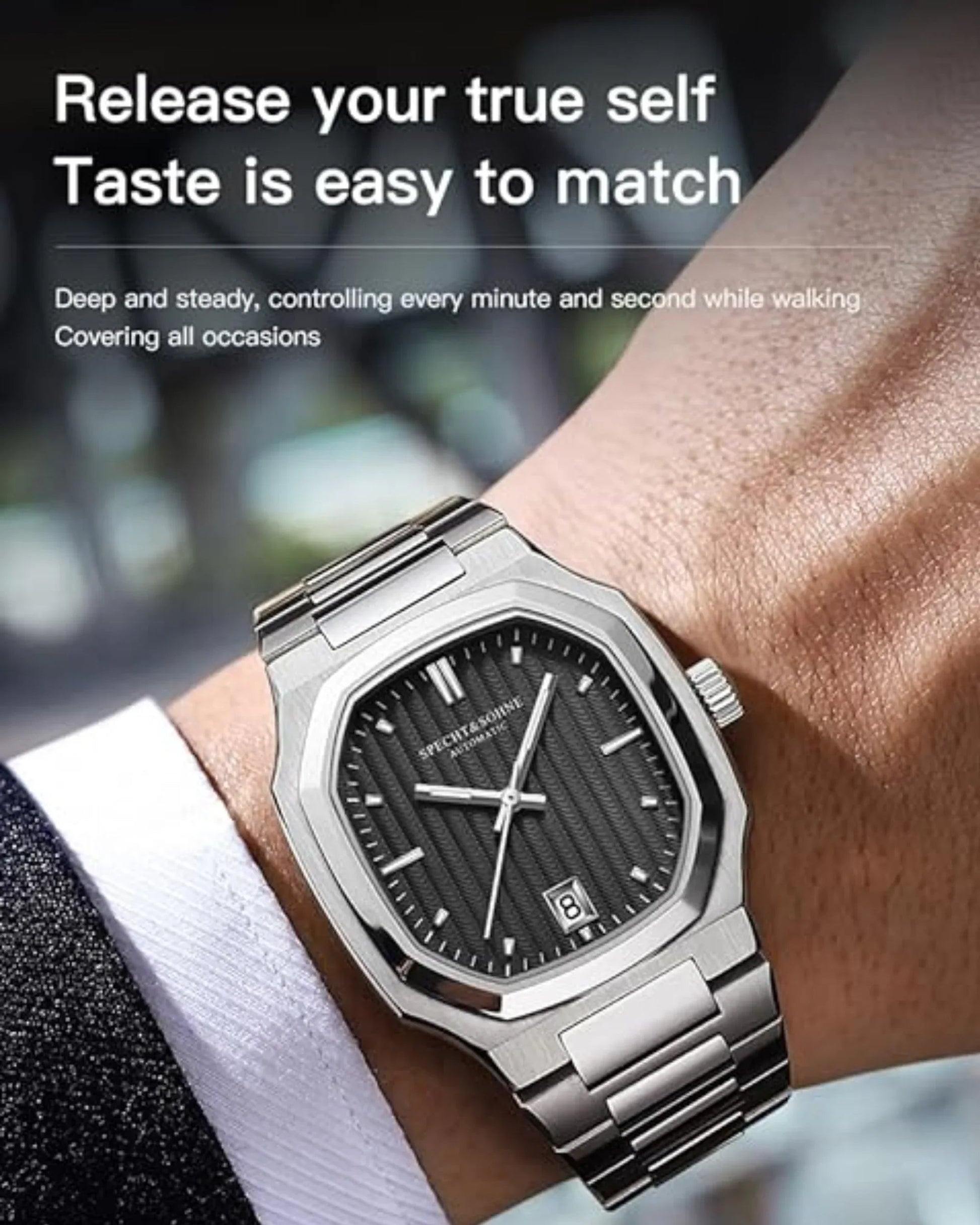 SPECHT & SOHNE 38MM Elegant Automatic Stainless Steel Sapphire Crystal - Black Dial - DREAM WATCHES