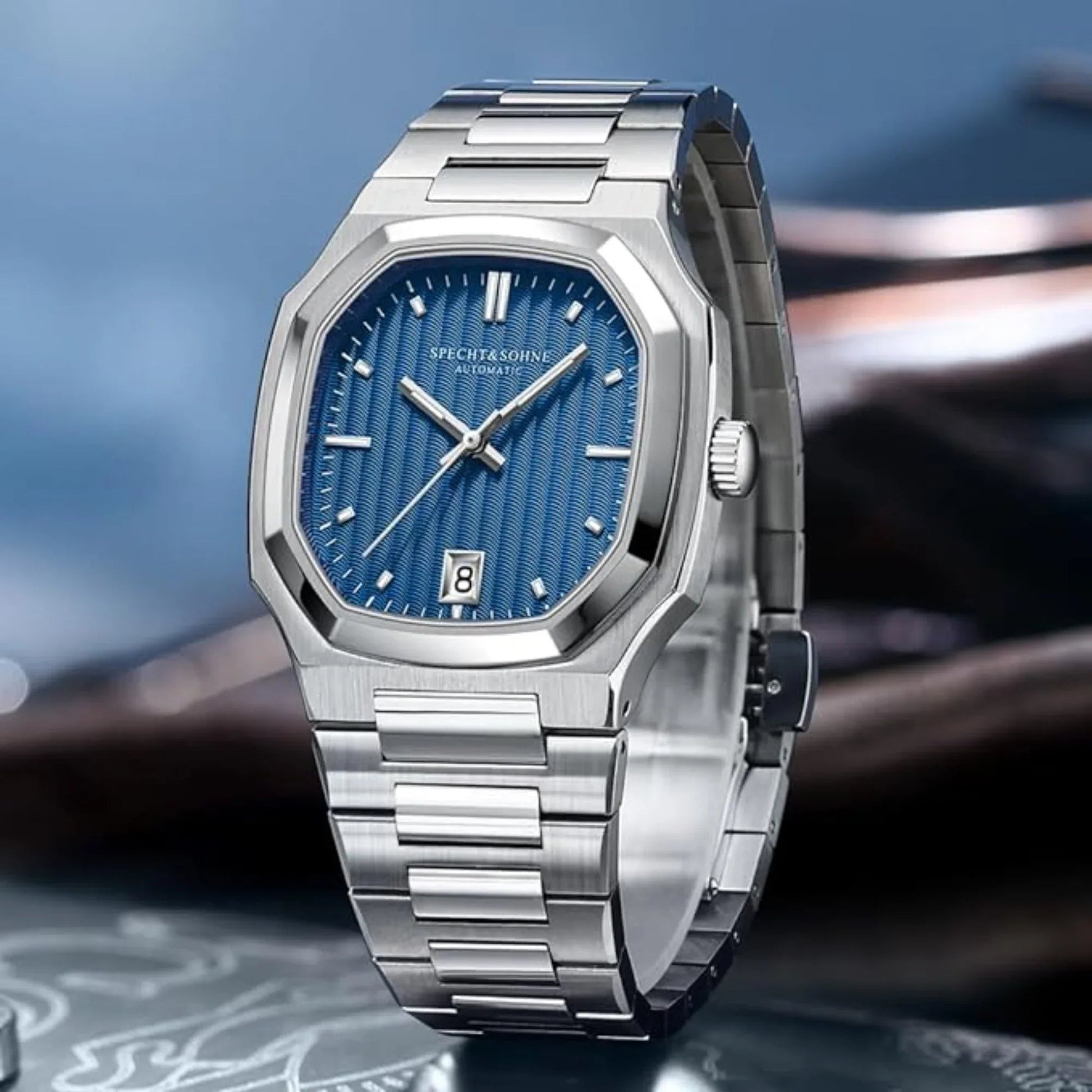 SPECHT & SOHNE 38MM Elegant Automatic Stainless Steel Sapphire Crystal - Blue Dial - DREAM WATCHES