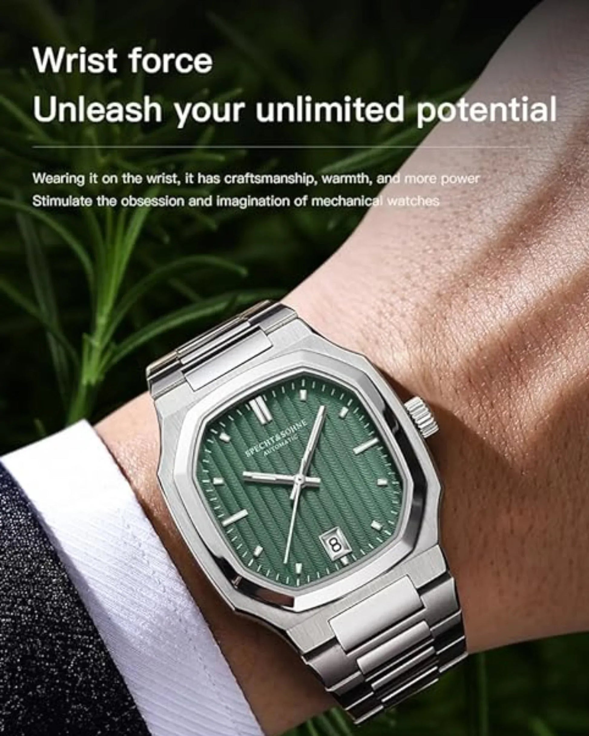 SPECHT & SOHNE 38MM Elegant Automatic Stainless Steel Sapphire Crystal - Green Dial - DREAM WATCHES