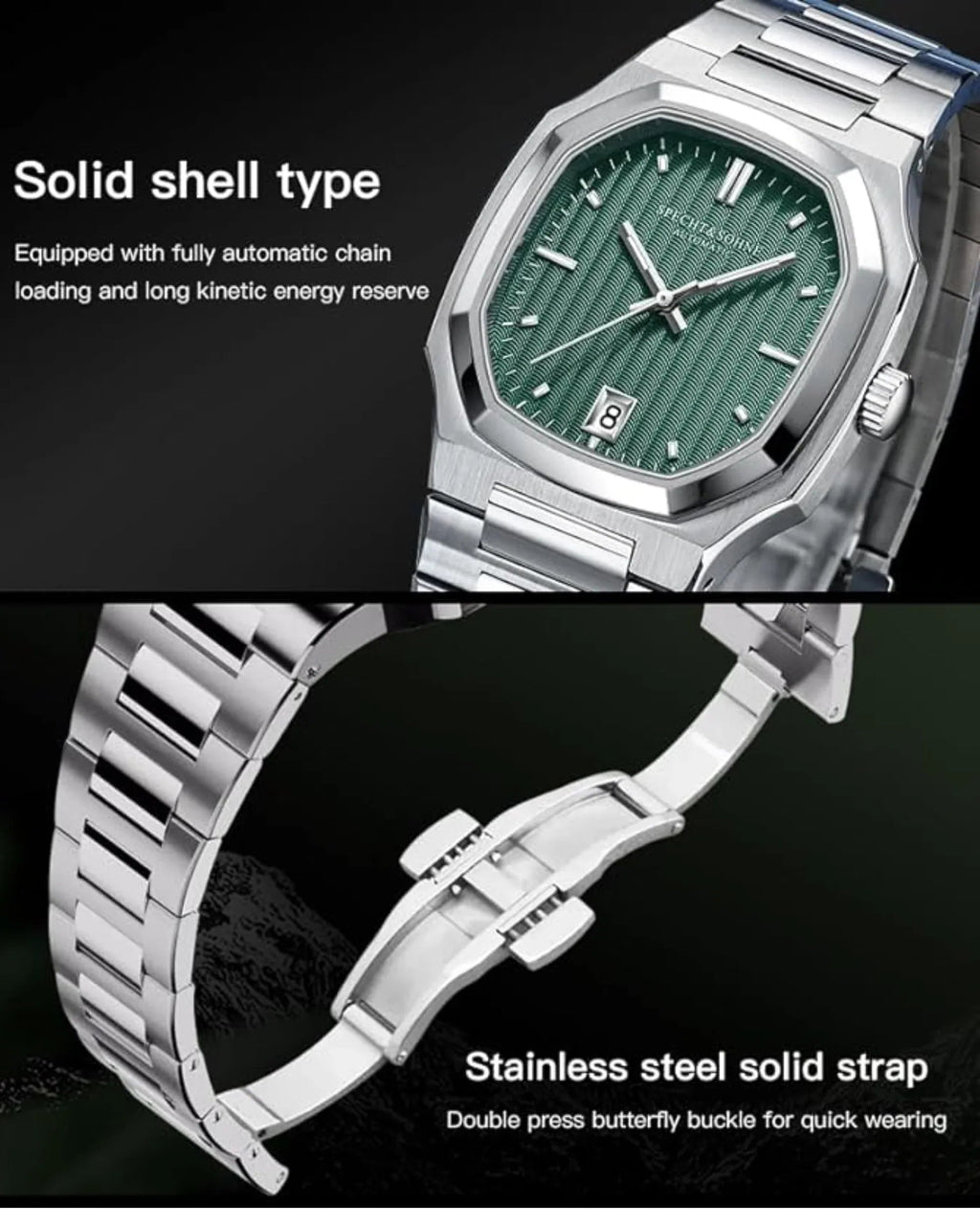 SPECHT & SOHNE 38MM Elegant Automatic Stainless Steel Sapphire Crystal - Green Dial - DREAM WATCHES