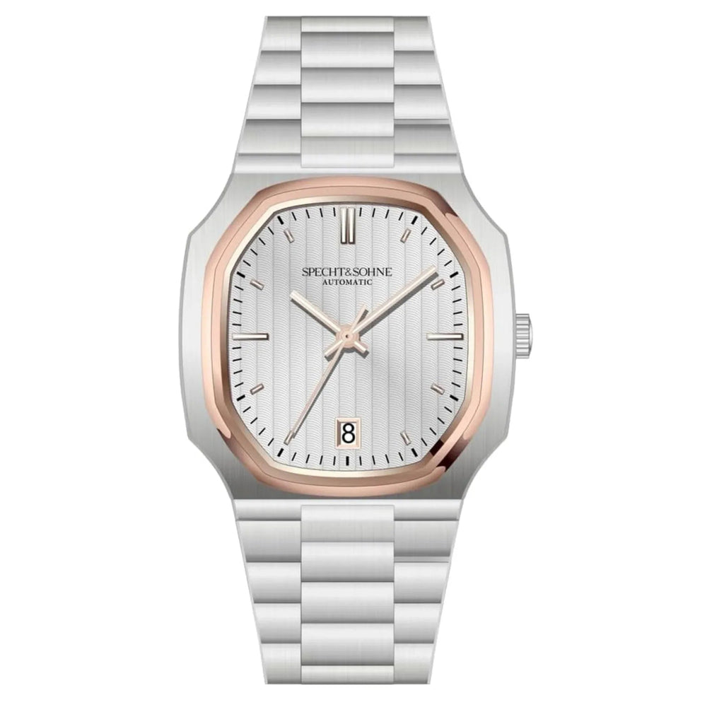 SPECHT & SOHNE 38MM Elegant Automatic Stainless Steel Sapphire Crystal - White/ Golden Bezel Dial - DREAM WATCHES
