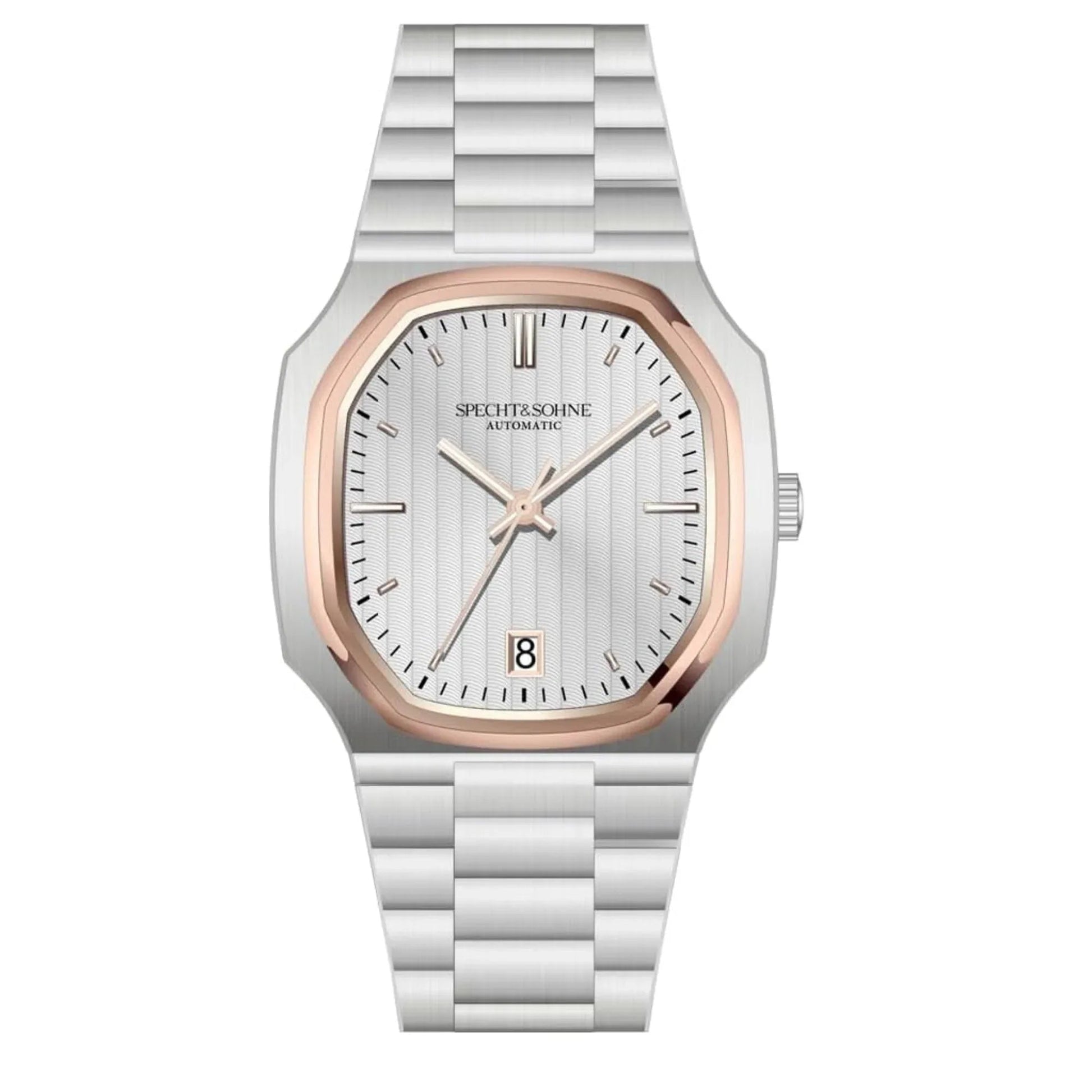 SPECHT & SOHNE 38MM Elegant Automatic Stainless Steel Sapphire Crystal - White/ Golden Bezel Dial - DREAM WATCHES