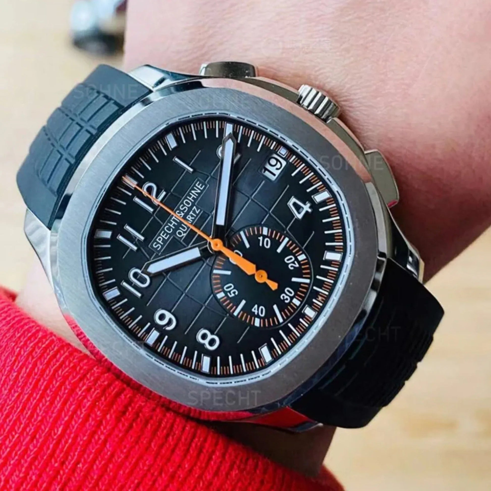 SPECHT & SOHNE 42MM Mens Japanese Movement Chronograph Quartz Wristwatch 50M Waterproof - Black - DREAM WATCHES