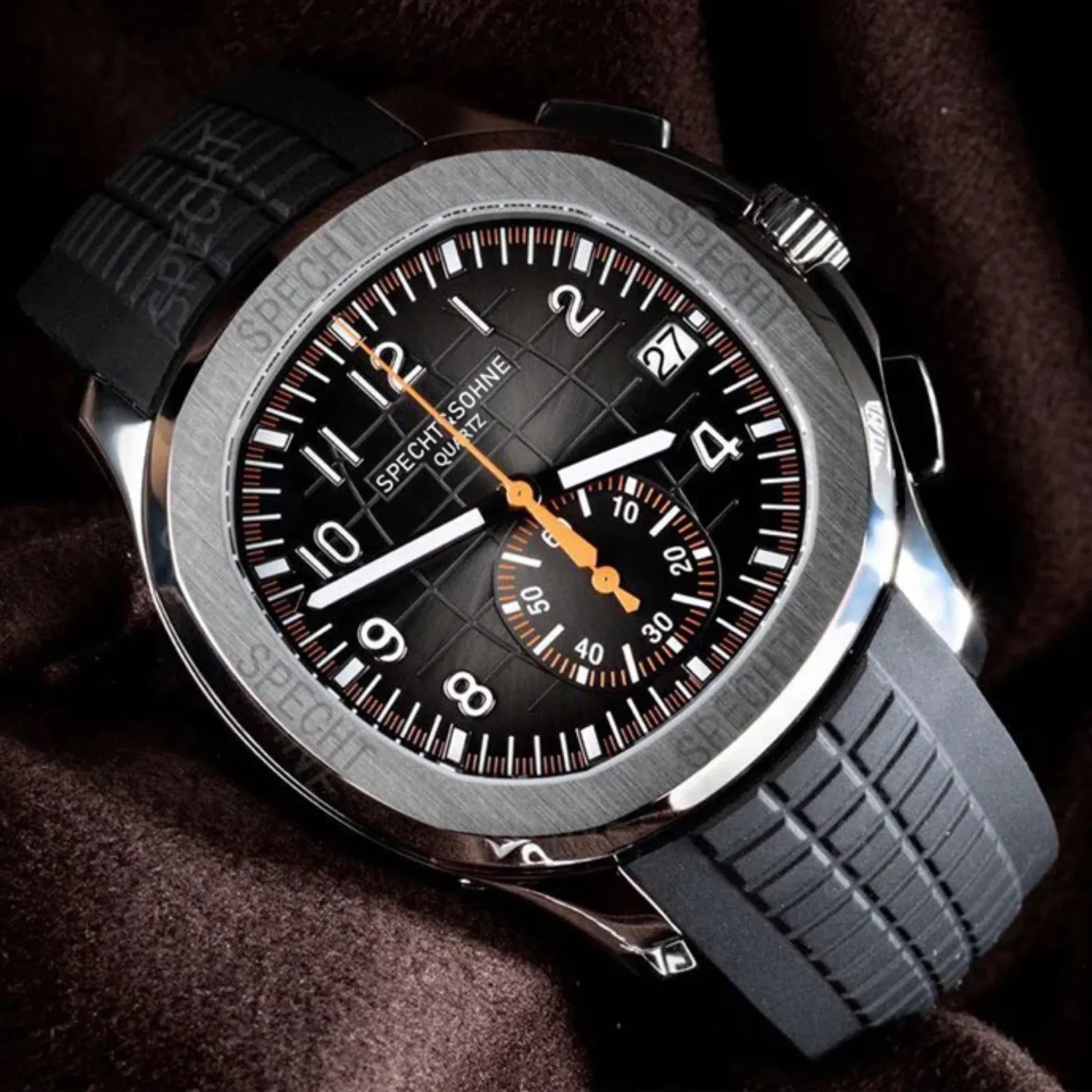 SPECHT & SOHNE 42MM Mens Japanese Movement Chronograph Quartz Wristwatch 50M Waterproof - Black - DREAM WATCHES