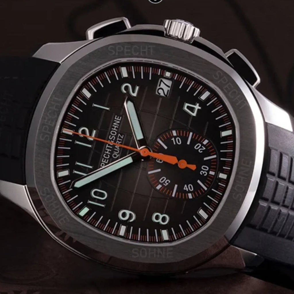 SPECHT & SOHNE 42MM Mens Japanese Movement Chronograph Quartz Wristwatch 50M Waterproof - Black - DREAM WATCHES