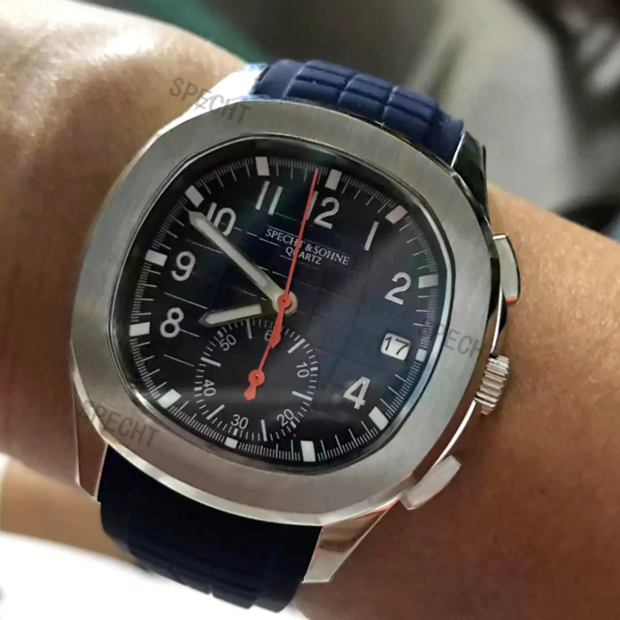 SPECHT & SOHNE 42MM Mens Japanese Movement Chronograph Quartz Wristwatch 50M Waterproof - Blue - DREAM WATCHES