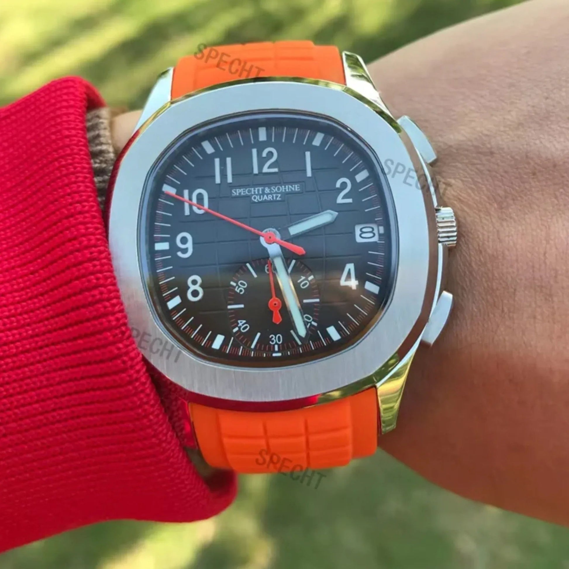 SPECHT & SOHNE 42MM Mens Japanese Movement Chronograph Quartz Wristwatch 50M Waterproof - Orange - DREAM WATCHES