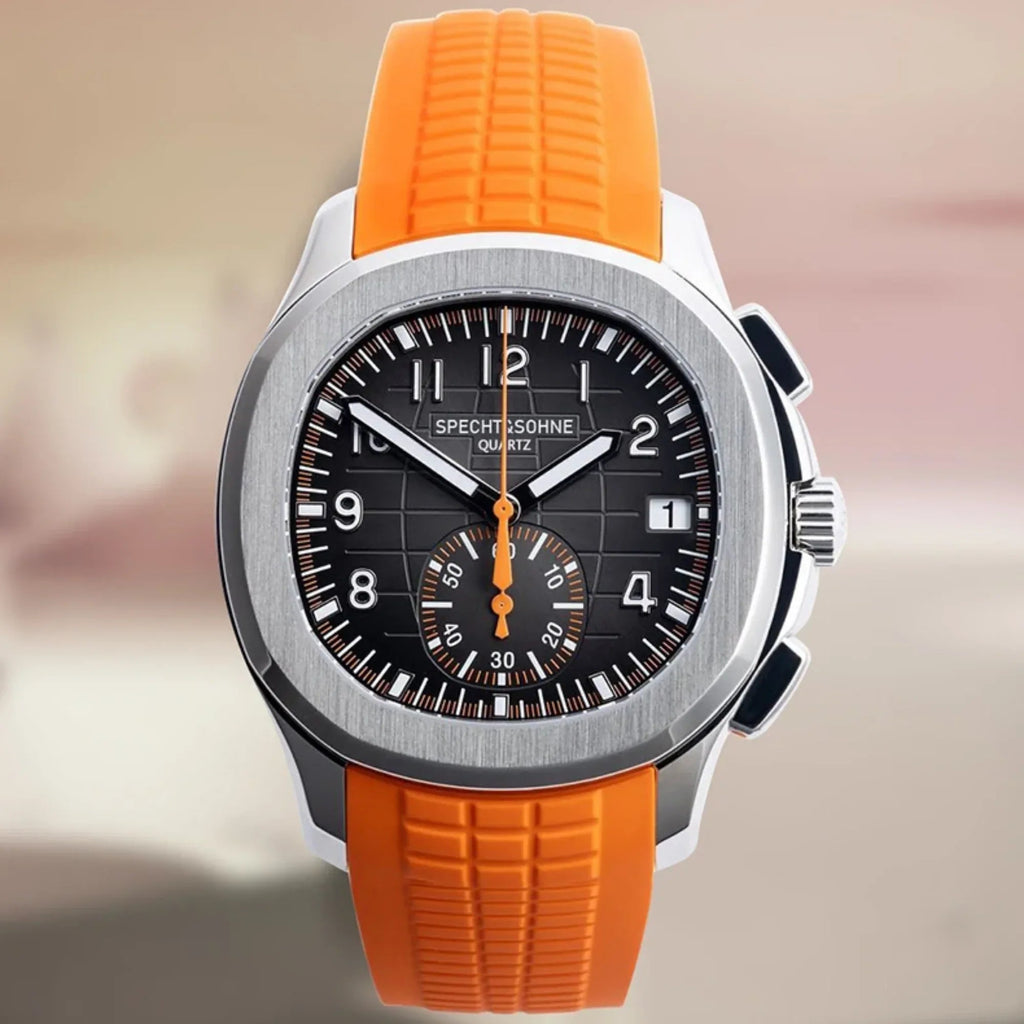 SPECHT & SOHNE 42MM Mens Japanese Movement Chronograph Quartz Wristwatch 50M Waterproof - Orange - DREAM WATCHES