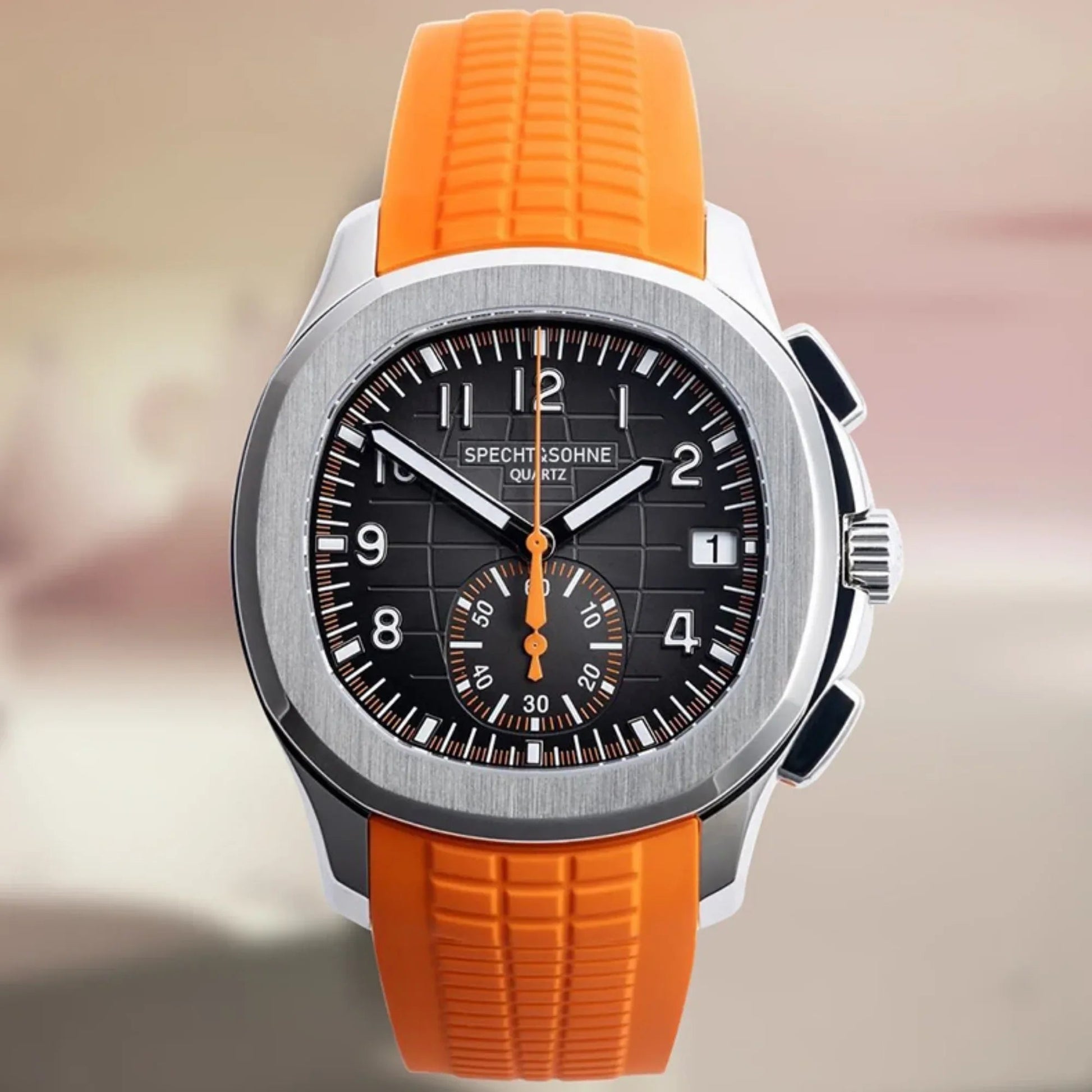 SPECHT & SOHNE 42MM Mens Japanese Movement Chronograph Quartz Wristwatch 50M Waterproof - Orange - DREAM WATCHES
