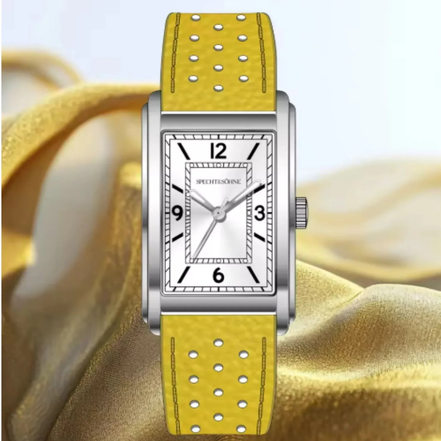 Specht & Söhne Square Japanese Ultrathin VH31 Movt Unisex Watch - White/ yellow - DREAM WATCHES