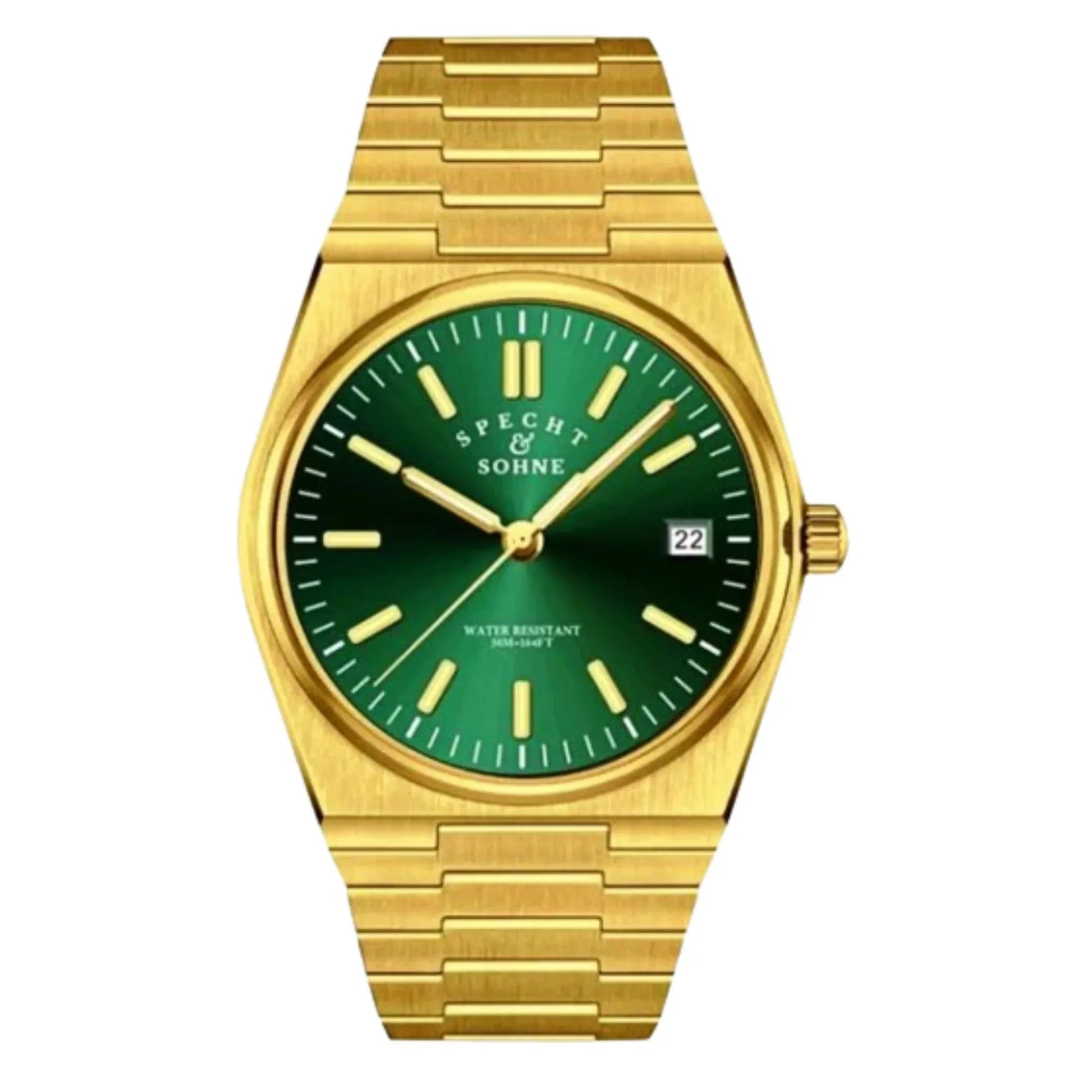 Specht&Sohne 37 Mm Mens Luxury Watch With Japanese Quartz Movement - Quartz Green Gold Edition - DREAM WATCHES