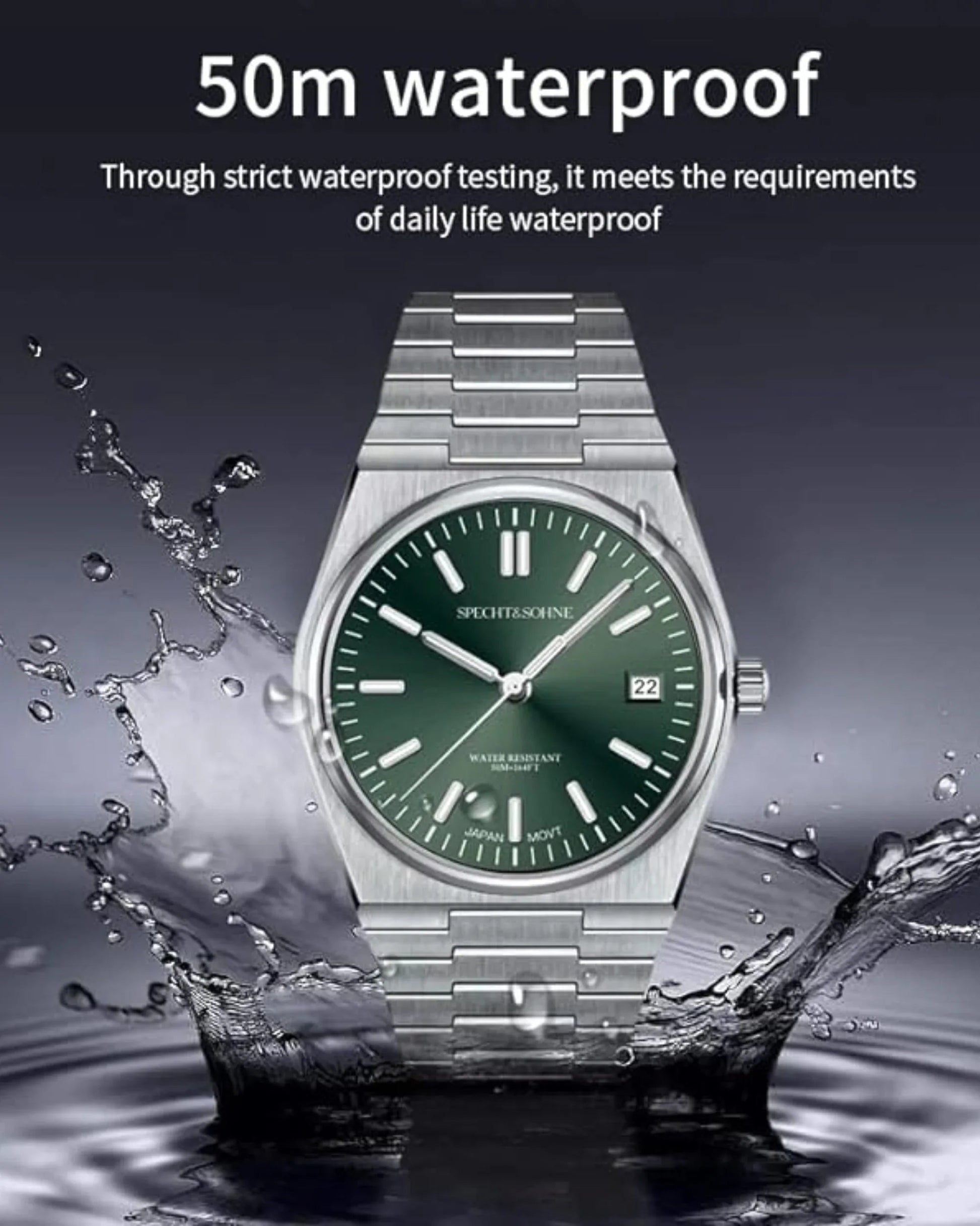 Specht&Sohne 41 Mm Mens Luxury Watch With Japanese Quartz Movement- Quartz Green - DREAM WATCHES