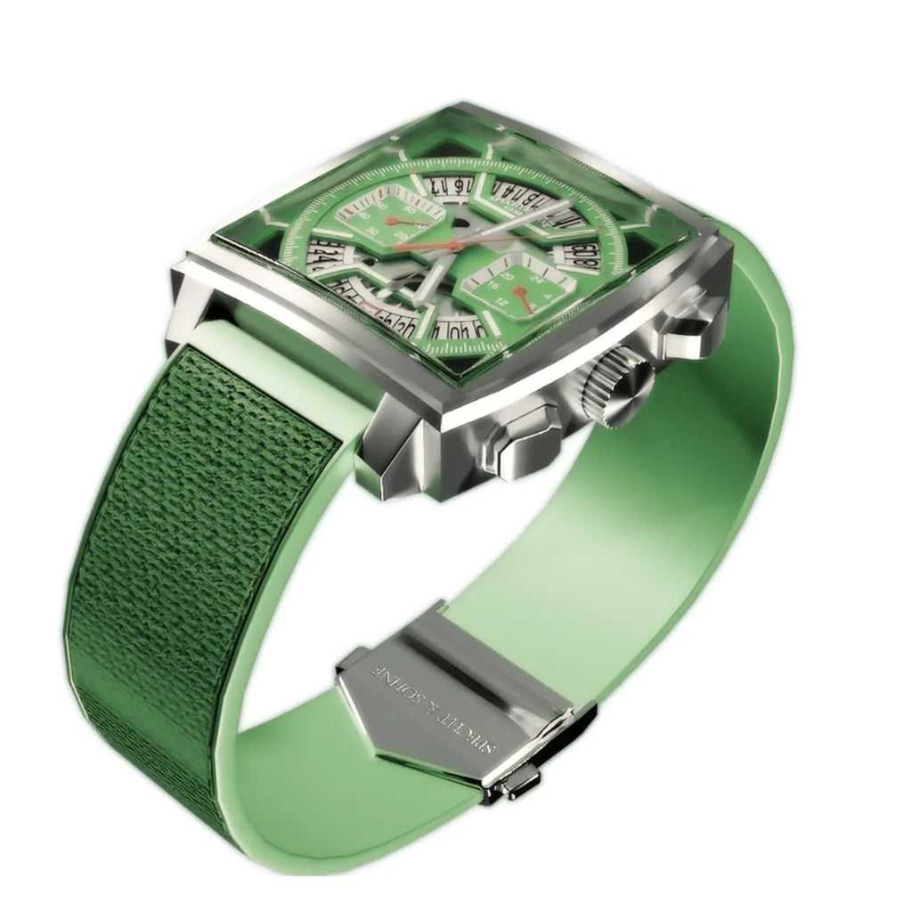 Specht&Sohne Mens Luxury Watch with Seiko VK64 Movement - Monaco X Green Edition - DREAM WATCHES