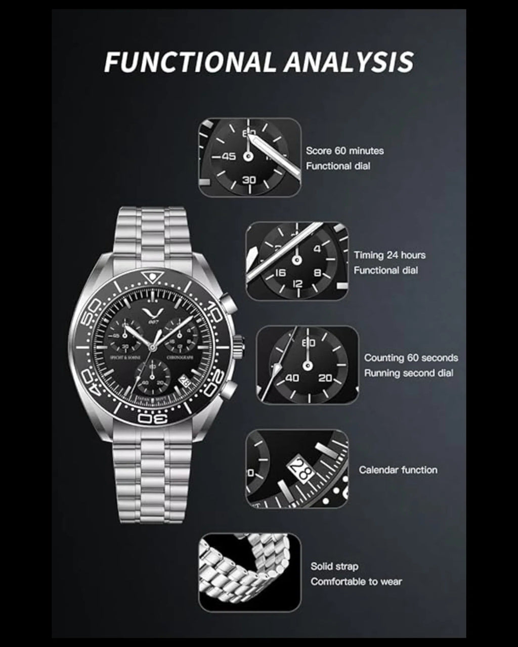 Specht&Sohne Men's Quartz Choronograph with VK68 Japanese Movement - Black - DREAM WATCHES