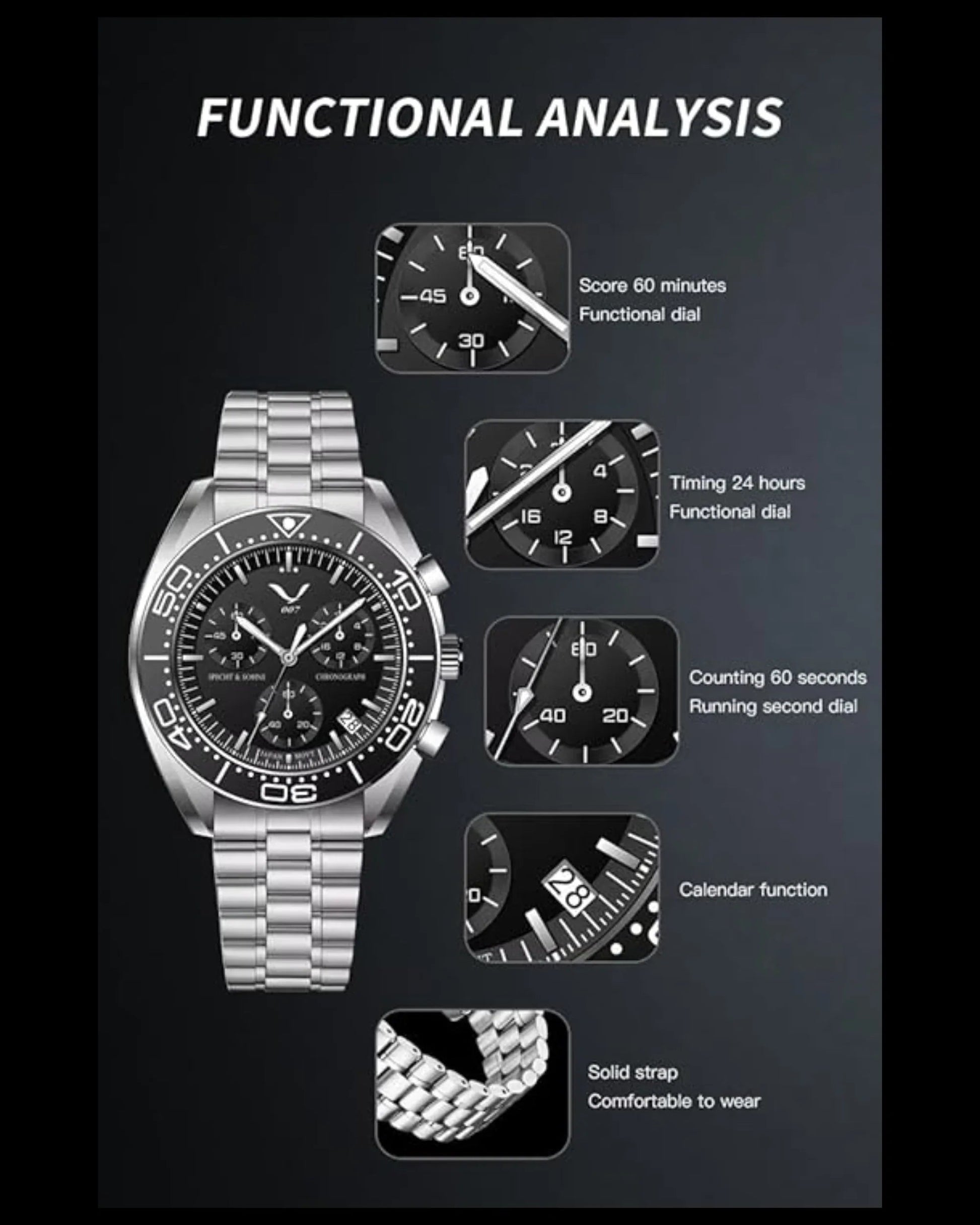 Specht&Sohne Men's Quartz Choronograph with VK68 Japanese Movement - Black - DREAM WATCHES