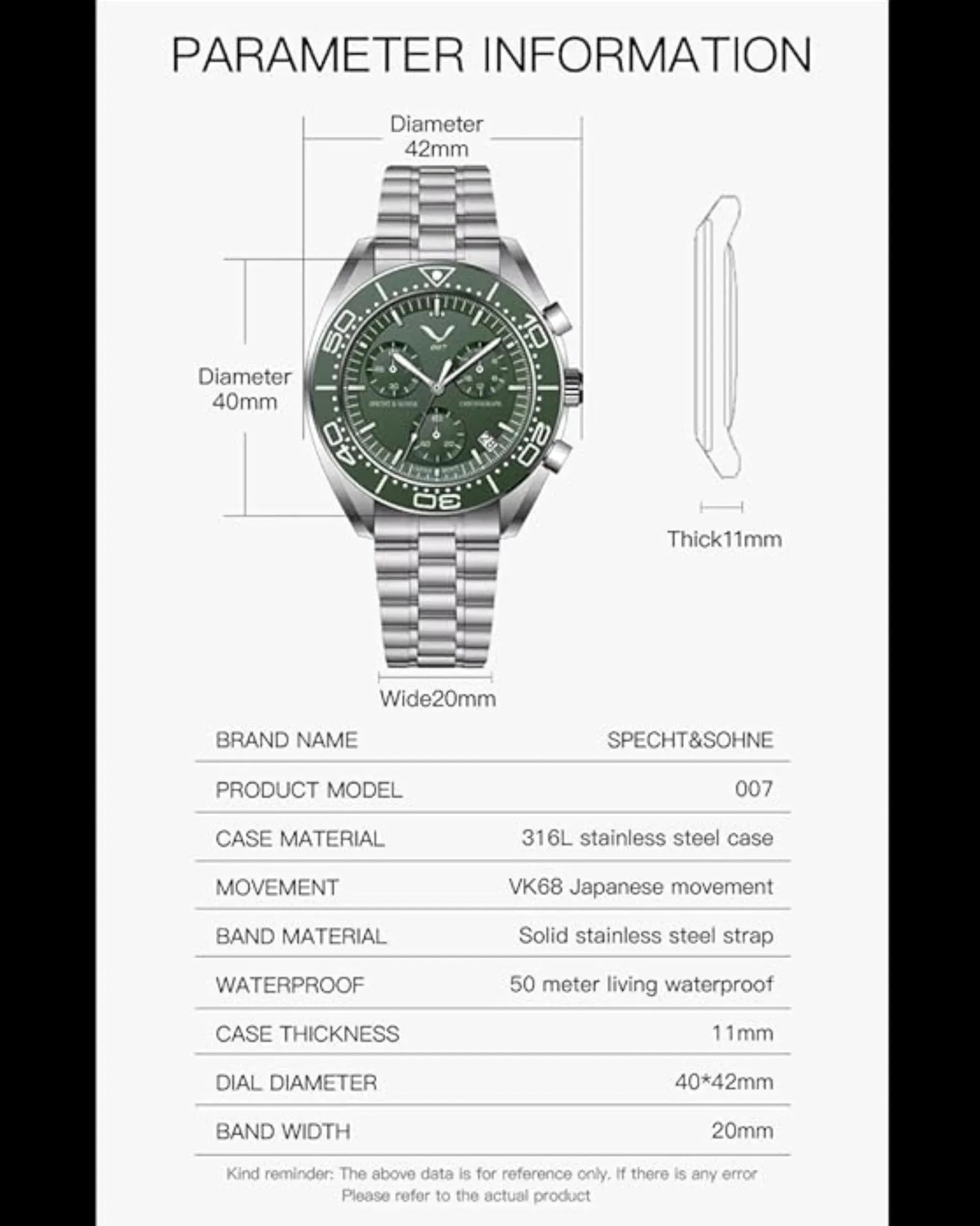 Specht&Sohne Men's Quartz Choronograph with VK68 Japanese Movement - Sky Blue - DREAM WATCHES