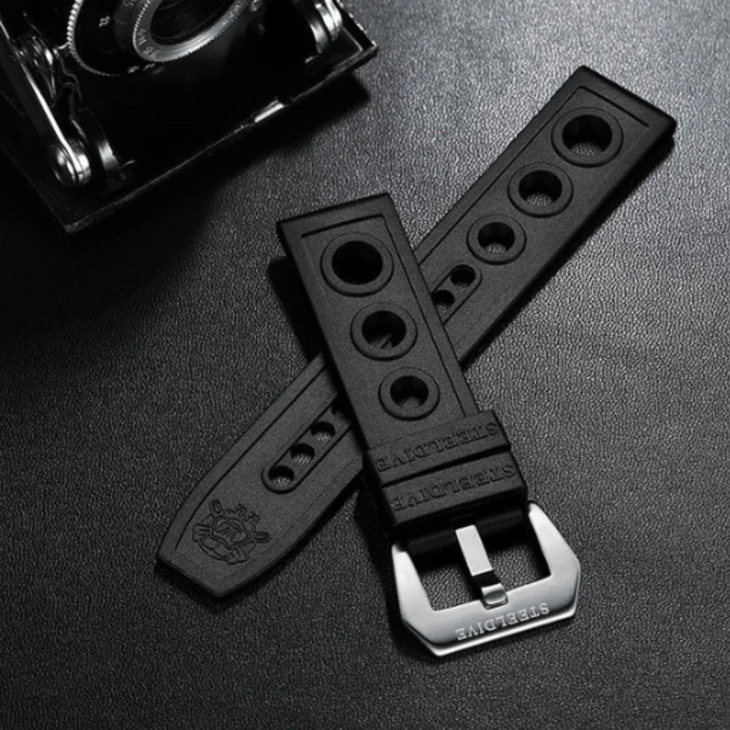 Steeldive Hole Rubber Watch Strap Watch Band - Black 22 mm - DREAM WATCHES