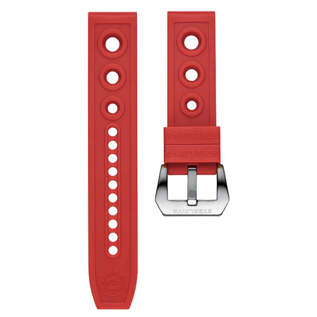 Steeldive Hole Rubber Watch Strap Watch Band - Red 20 mm - DREAM WATCHES