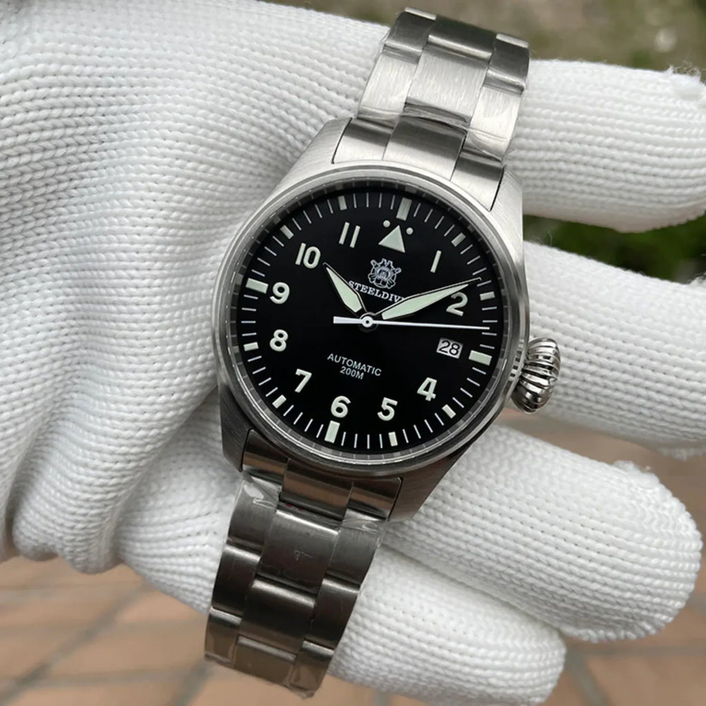 Steeldive SD1928 Classic Pilot Men Watch - Black - DREAM WATCHES