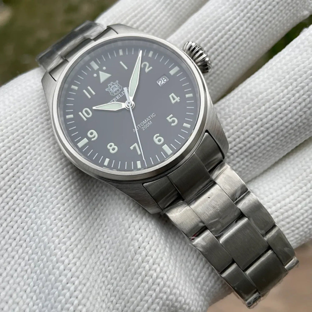 Steeldive SD1928 Classic Pilot Men Watch - Black - DREAM WATCHES