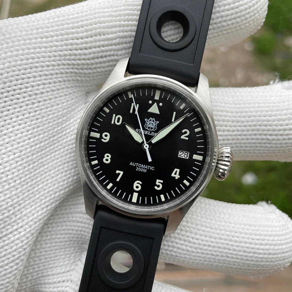 Steeldive SD1928 Classic Pilot Men Watch - Black - DREAM WATCHES