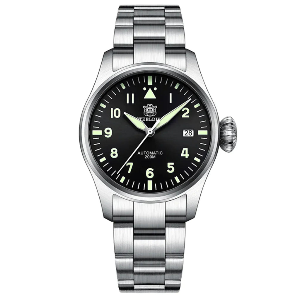 Steeldive SD1928 Classic Pilot Men Watch - Black - DREAM WATCHES