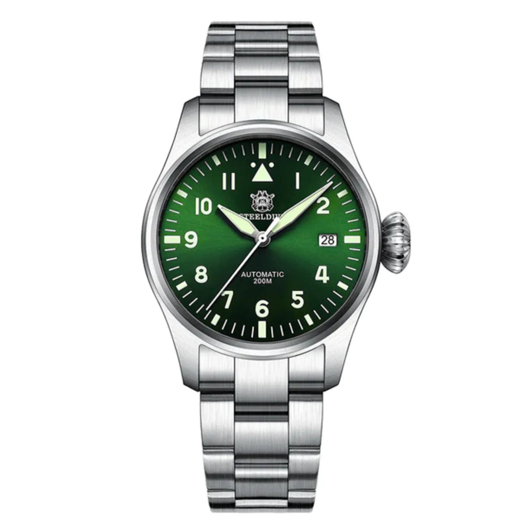 Steeldive SD1928 Classic Pilot Men Watch - Green - DREAM WATCHES