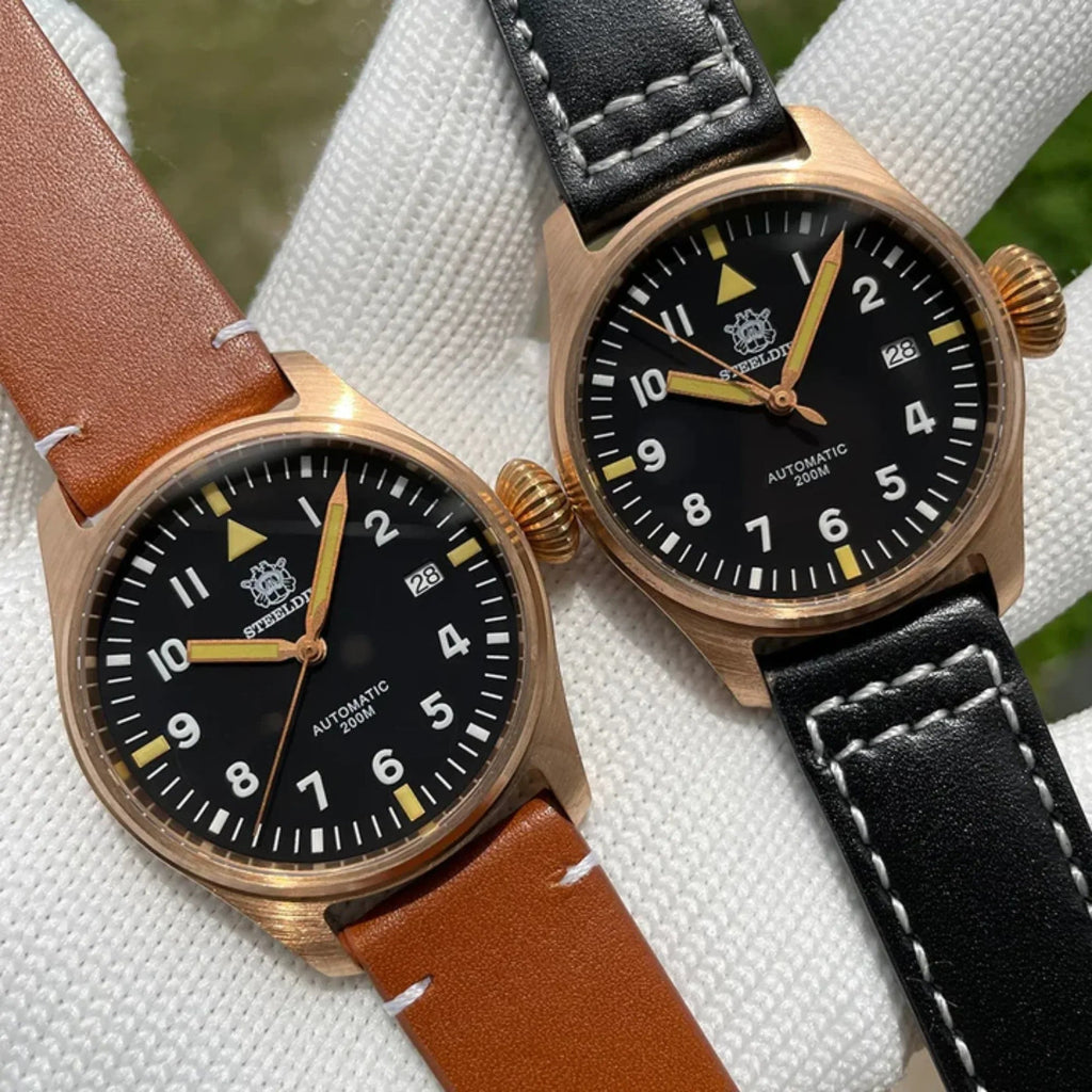 Steeldive SD1928S Bronze Pilot Watch - Onion Crown - DREAM WATCHES