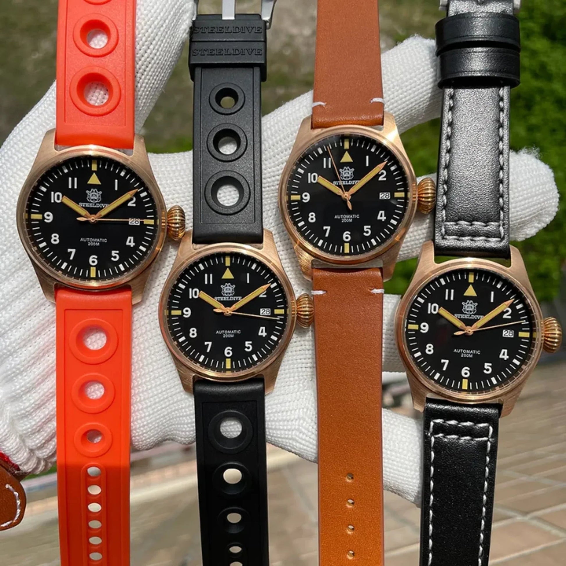 Steeldive SD1928S Bronze Pilot Watch - Onion Crown - DREAM WATCHES