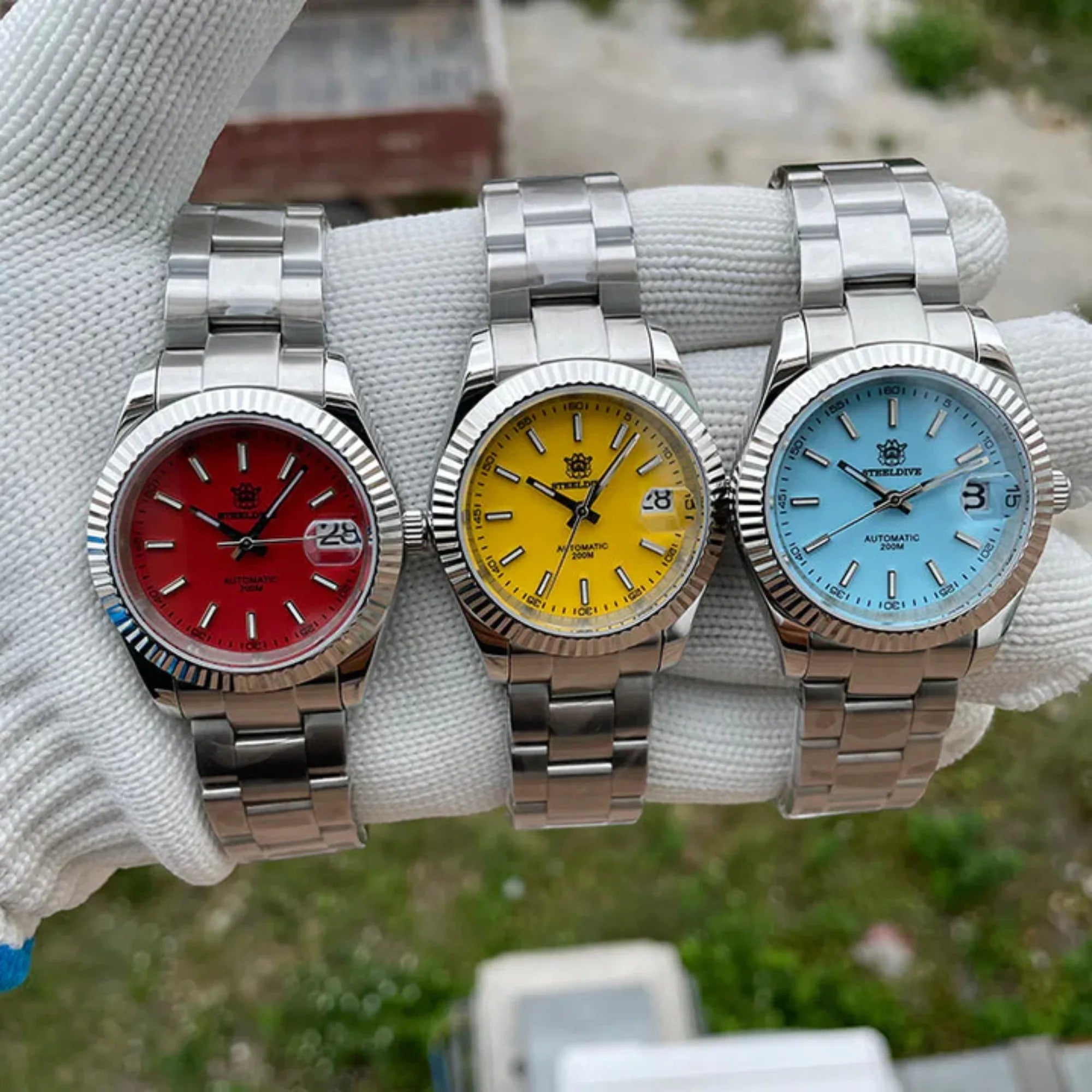 Steeldive SD1933 DJ Homage Men Watch - Fluted Bezel Tiffany Blue Dial Oyster Bracelet - DREAM WATCHES