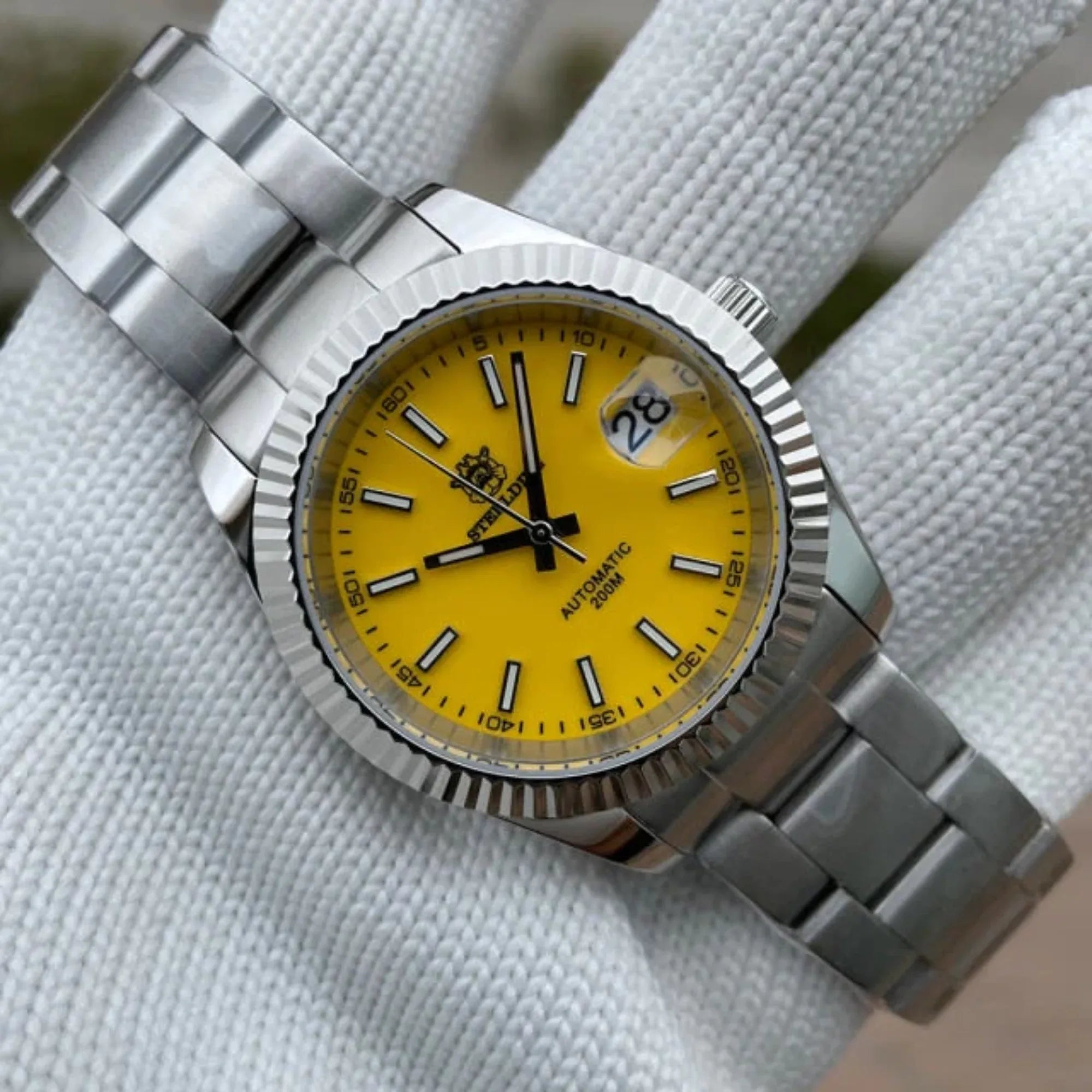 Steeldive SD1933 DJ Homage Men Watch - Yellow Dial With Oyster Bracelet - DREAM WATCHES