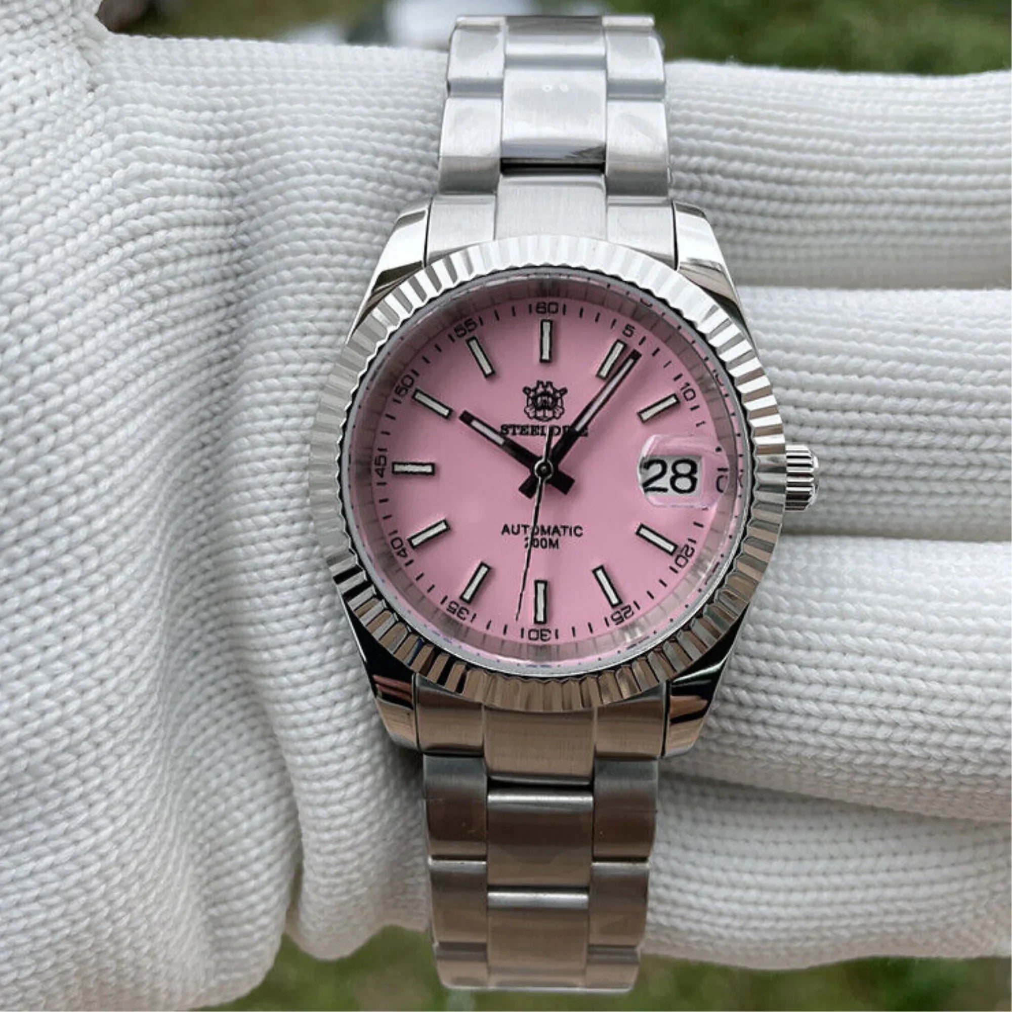 Steeldive SD1933 DJ Homage Men Watches - Pink Dial with Oyster Bracelet - DREAM WATCHES