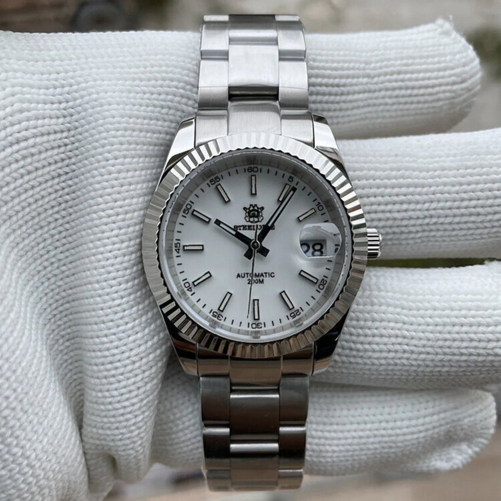 Steeldive SD1933 DJ Homage Men Watches - White Dial with Oyster Bracelet - DREAM WATCHES