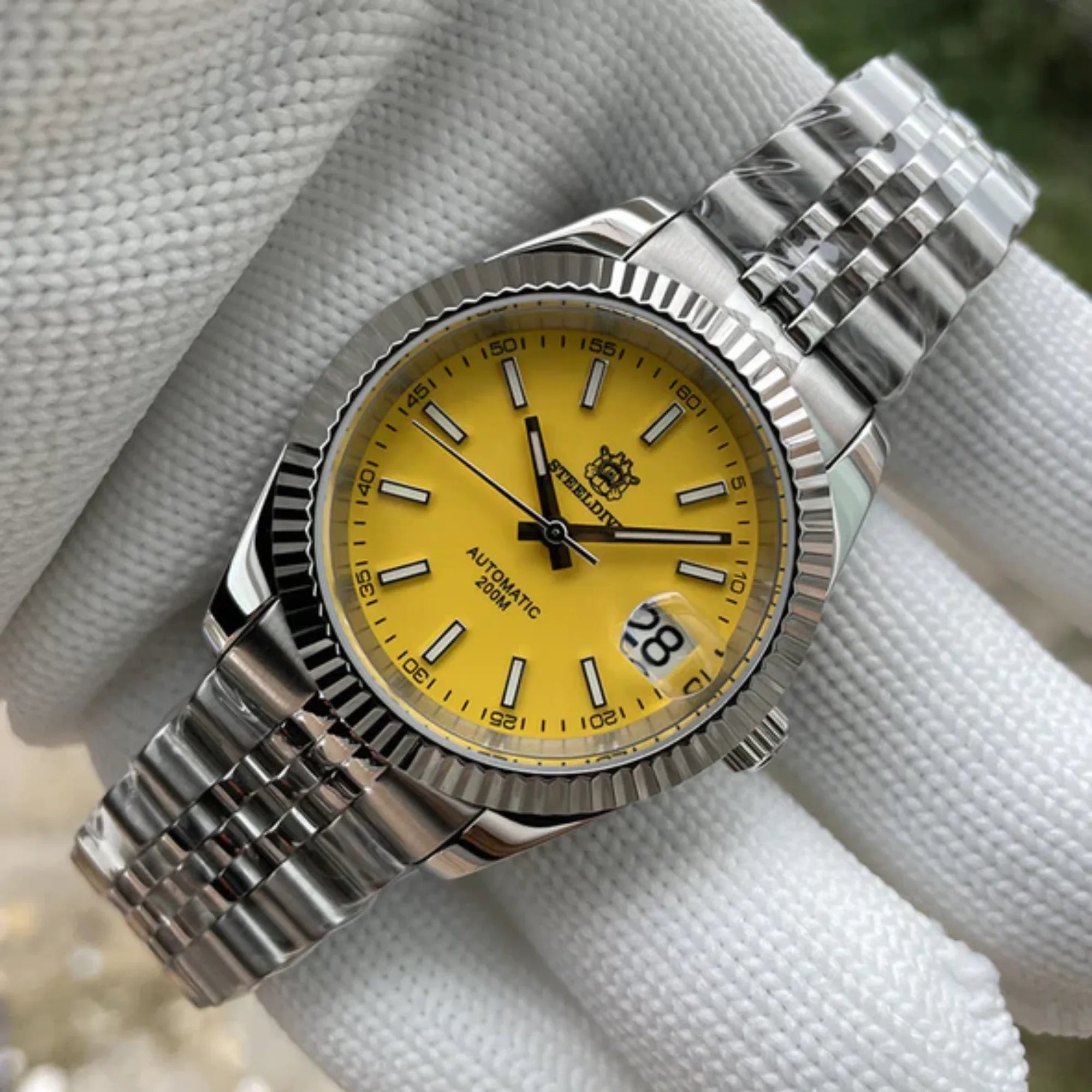 Steeldive SD1933 DJ Homage Men Watches - Yellow Dial With Jubilee Bracelet - DREAM WATCHES
