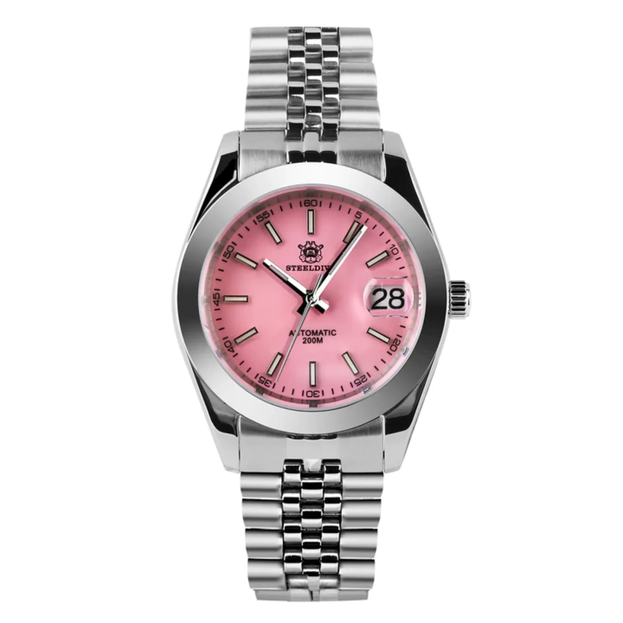 Steeldive SD1934 Vintage Diver Watch - Pink Dial With Jubilee Bracelet - DREAM WATCHES