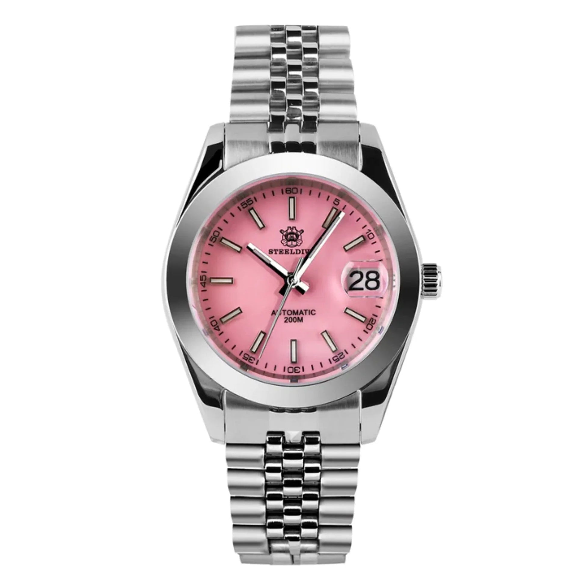 Steeldive SD1934 Vintage Diver Watch - Pink Dial With Jubilee Bracelet - DREAM WATCHES