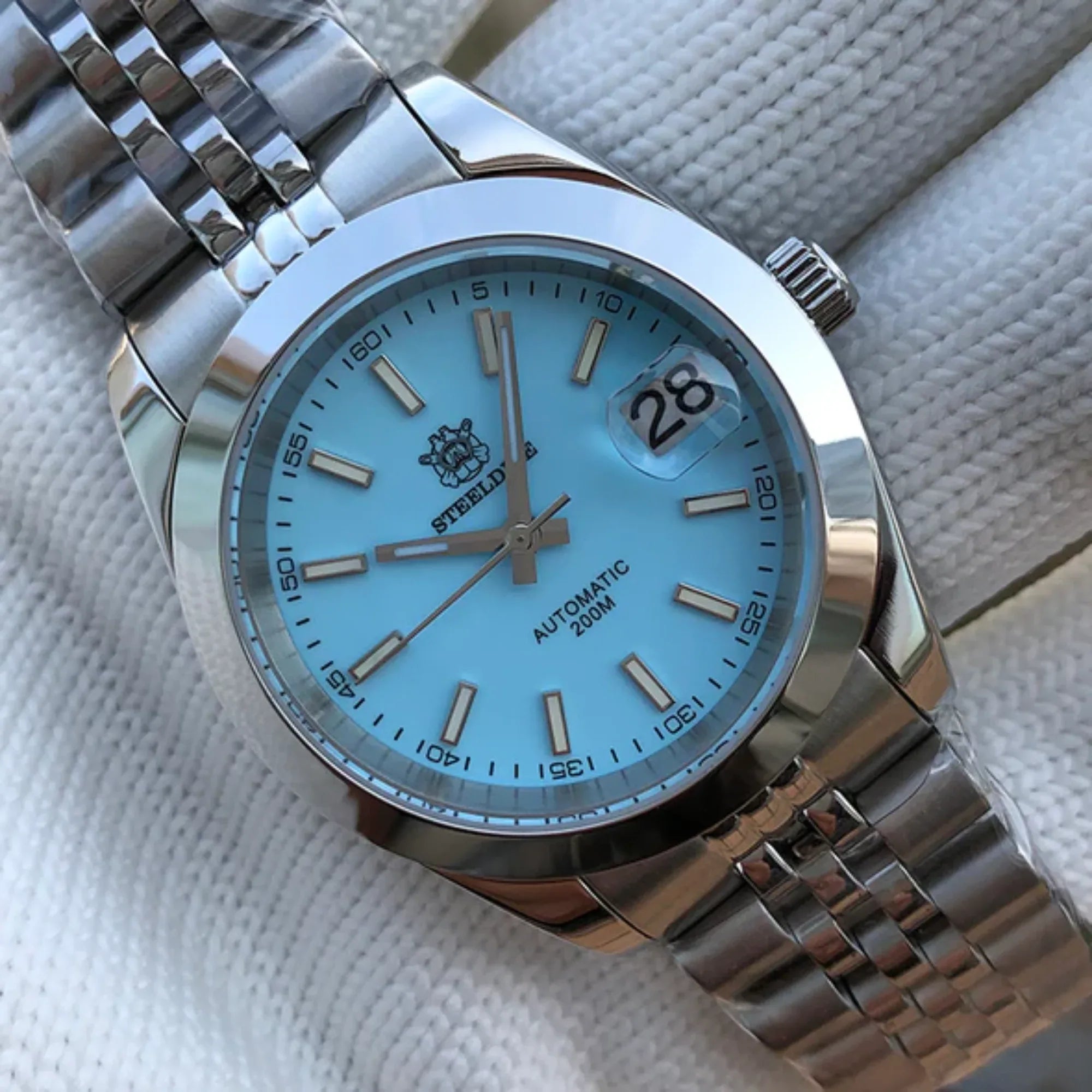 Steeldive SD1934 Vintage Diver Watch - Tiffany Blue Dial With Jubilee Bracelet - DREAM WATCHES