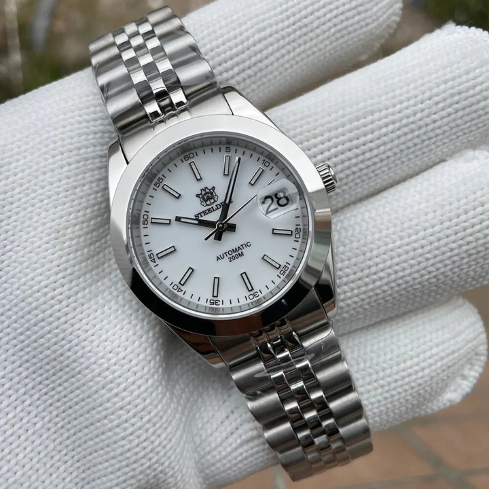 Steeldive SD1934 Vintage Diver Watch - White Dial With Jubilee Bracelet - DREAM WATCHES